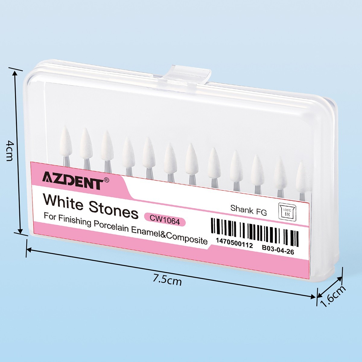 AZDENT Dental Flame White Stone Polishing FG Burs 12/pk Abrasion