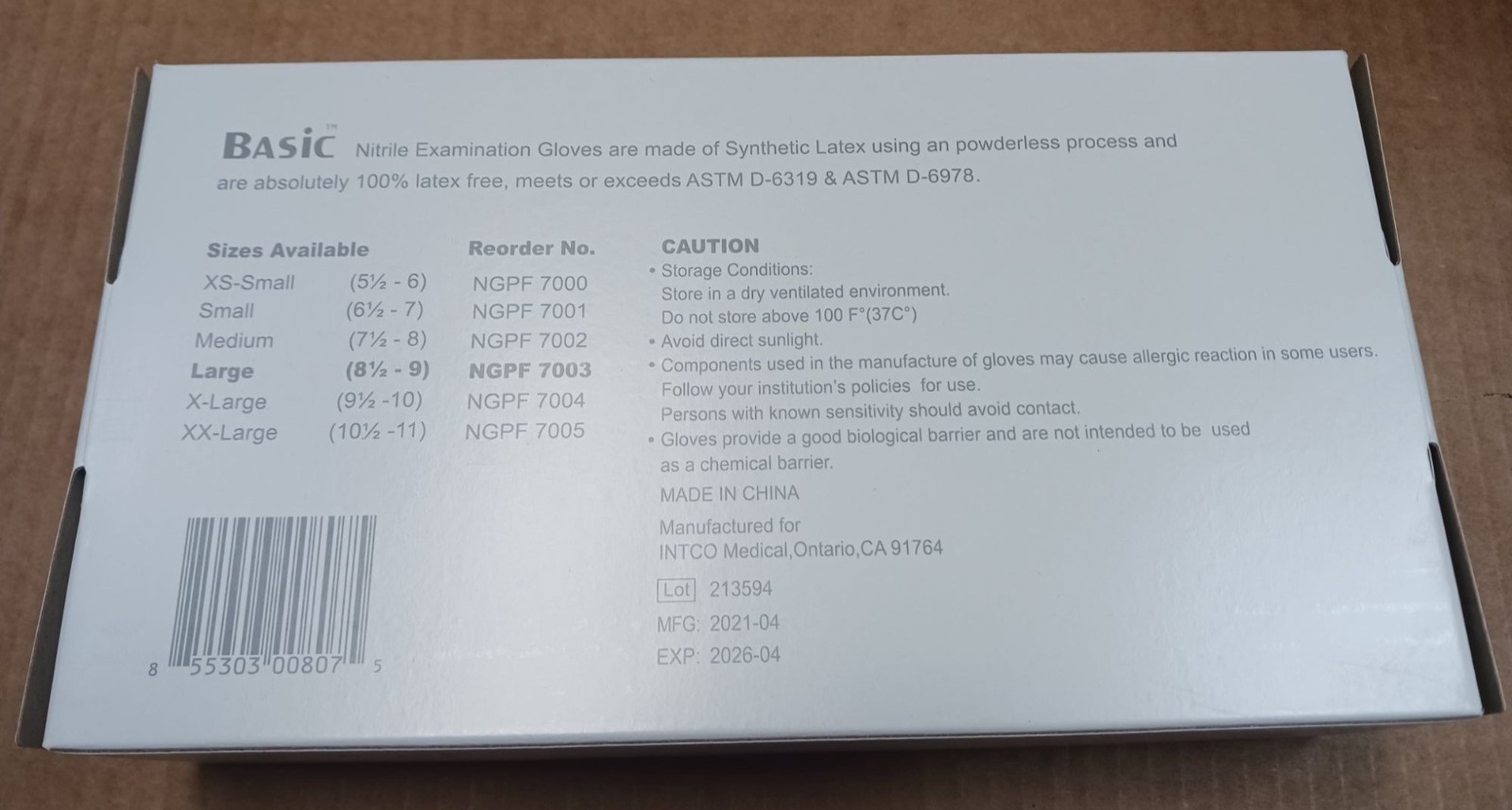 Basic Synguard Nitrile Exam Gloves Size Large Ambidextrous