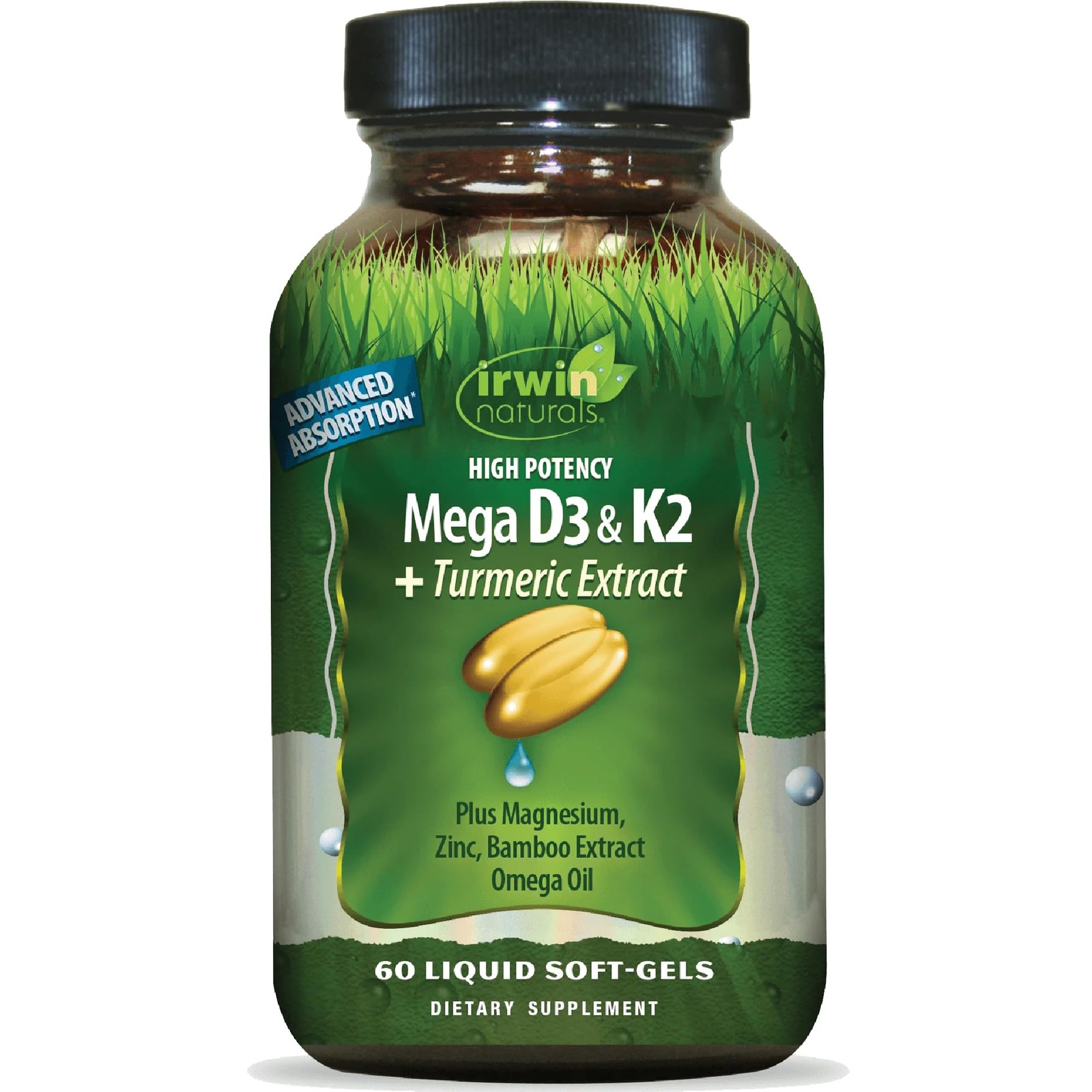 Irwin Naturals High Potency Mega D3 & K2 + Turmeric 60 Count (Pack of 1)