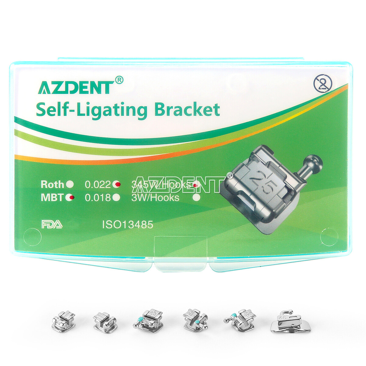 AZDENT Dental Ortho Self-Ligating Brackets Braces Mini Roth/MBT 022 Hook 3-4-5