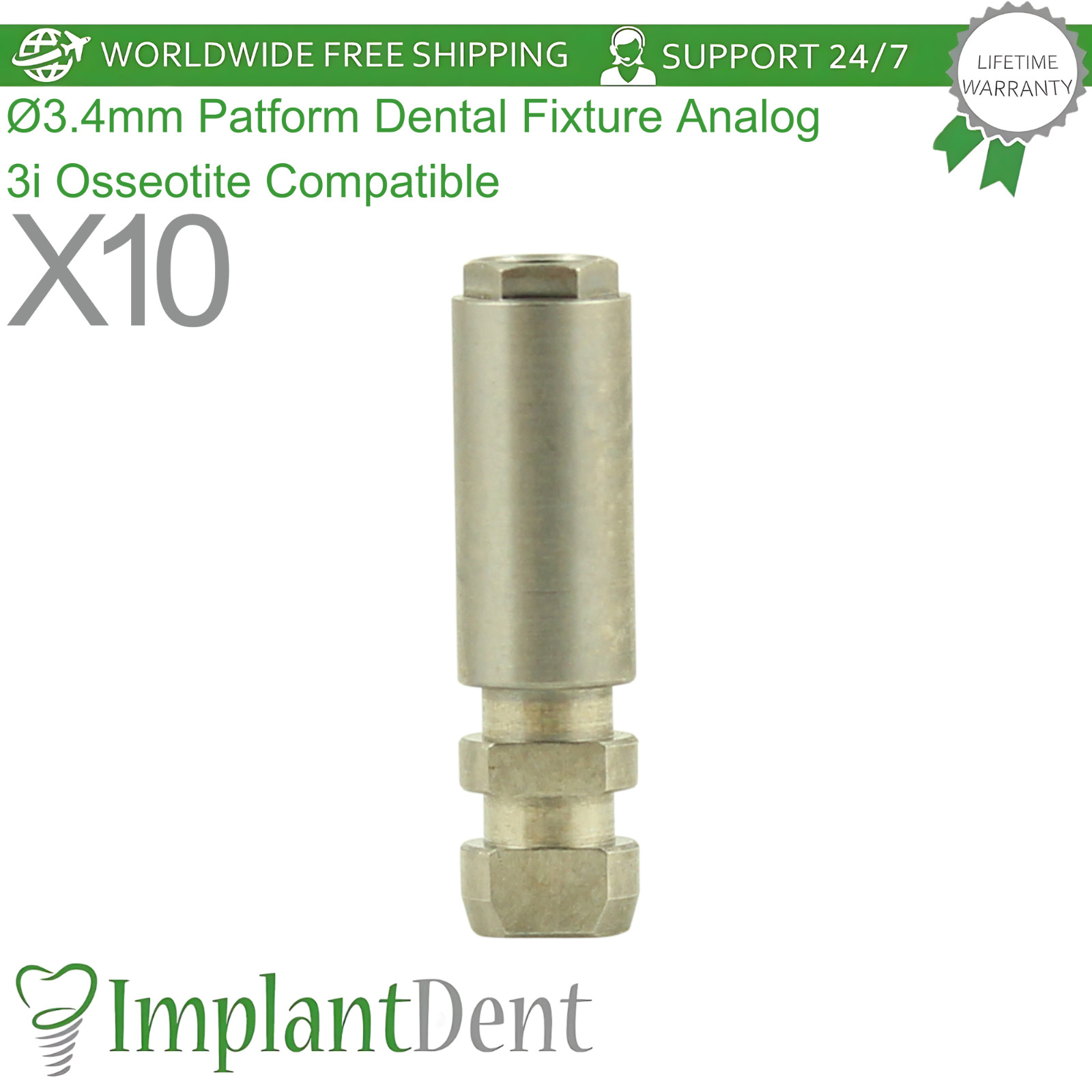 X10 Ø3.4mm Patform Dental Fixture Analog 3i Osseotite Compatible Replica Purple