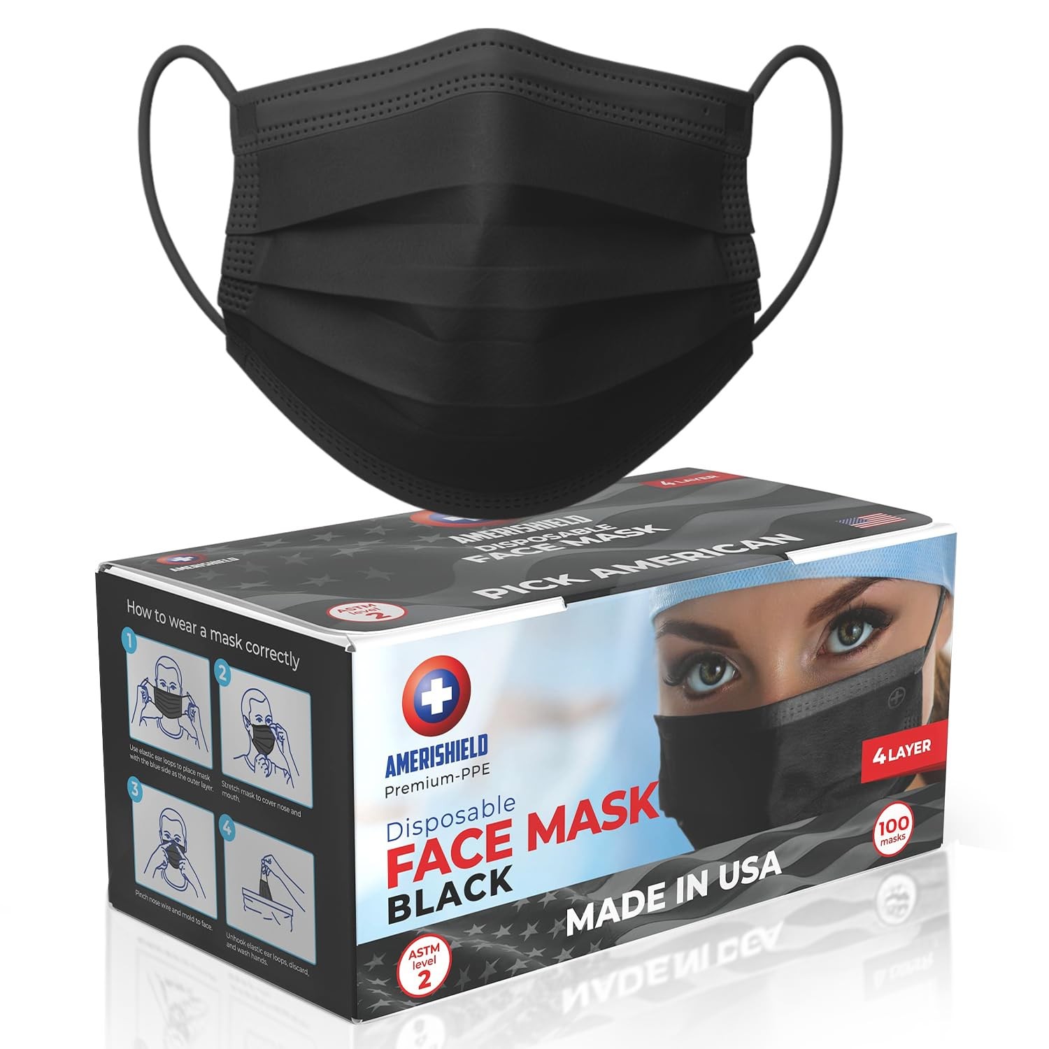 ASTM Level 2, Made in The USA, Disposable Face Mask, FSA/HSA Eligible, 4 Laye…