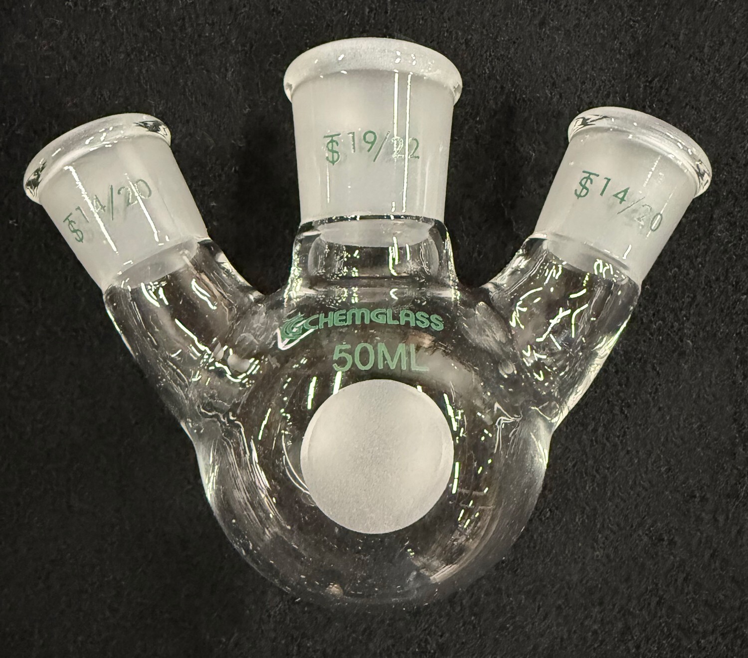 NEW Chemglass CG-1524-A-06 50mL Heavy Wall Round Bottom Flask 3-Neck 14/20 19/22