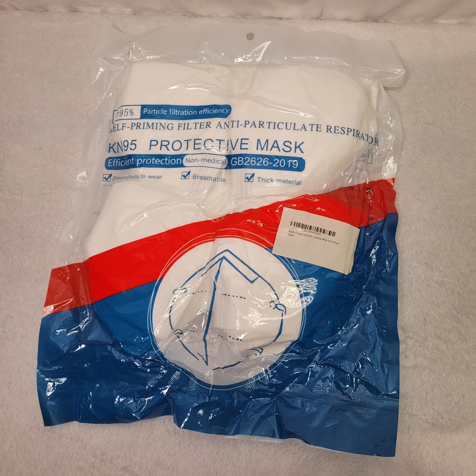 Apepal KN95 Protective 5 Layers Face Mask Disposable Mask White 50 Pcs Pack