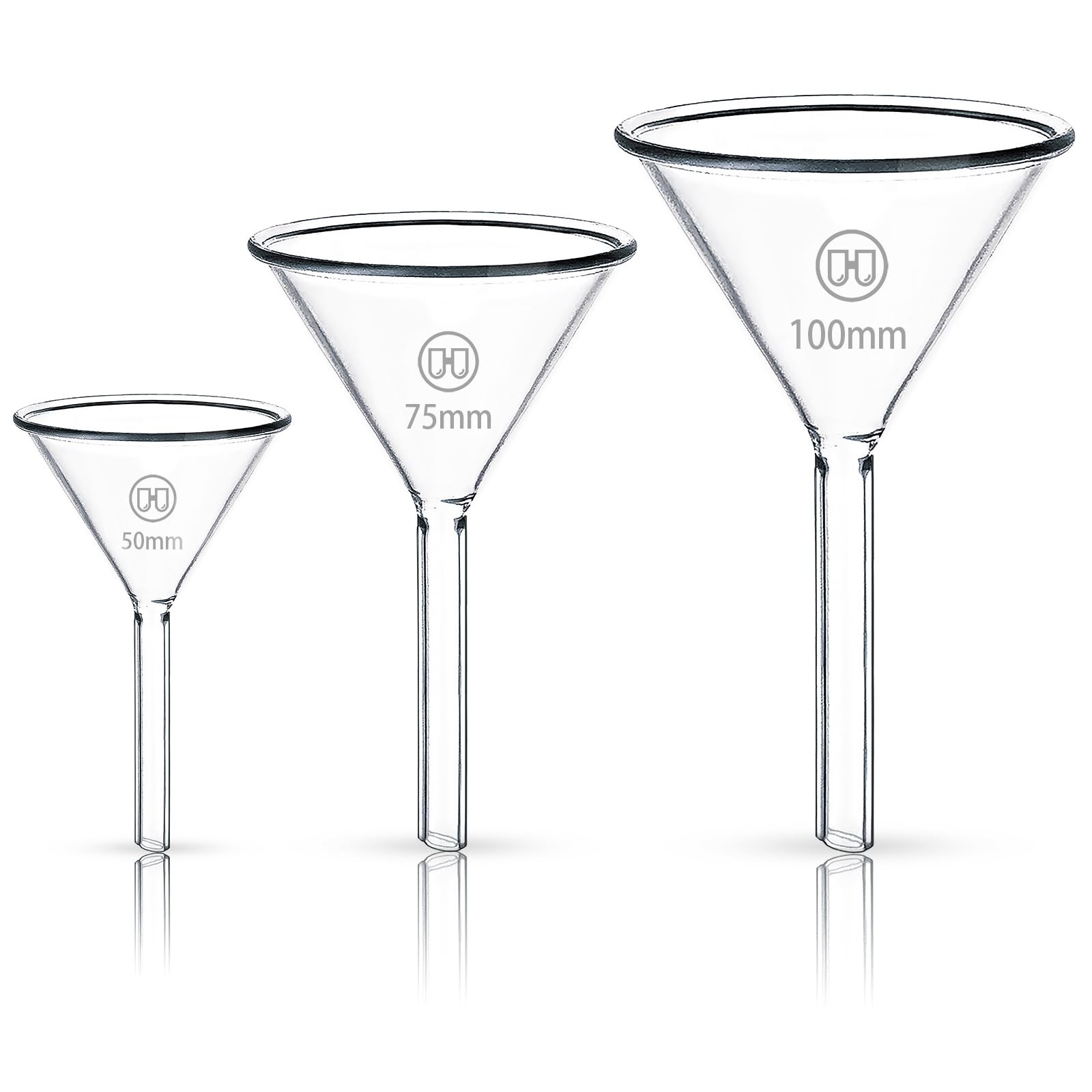 HUAOU 3pcs Glass Funnel Sets (50mm+75mm+100mm) 50+75+100mm-3pcs, clear