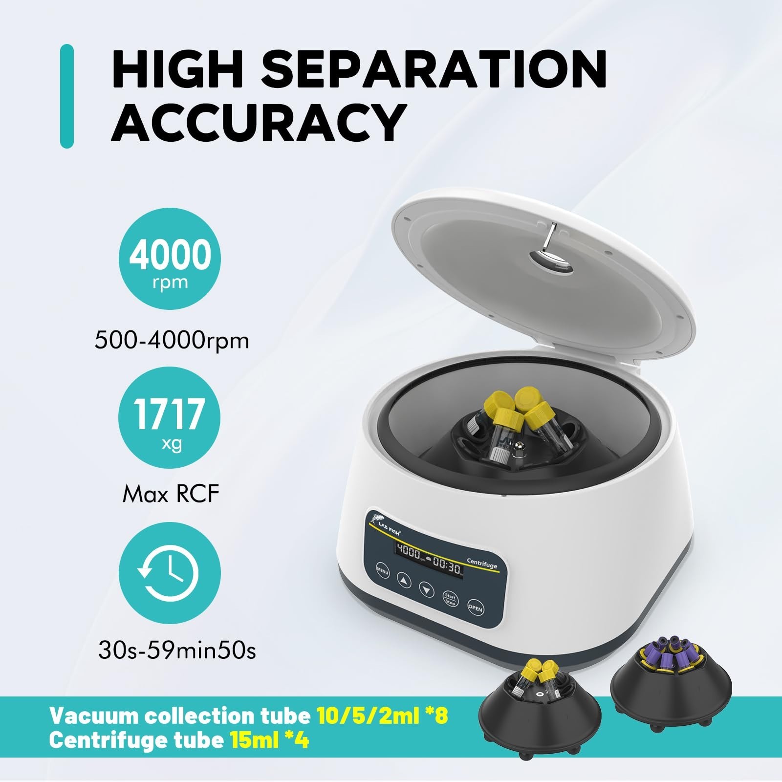 LAB FISH Digital PRP Benchtop Centrifuge Machine 2ml~5ml/10ml/15ml Lab Test T…