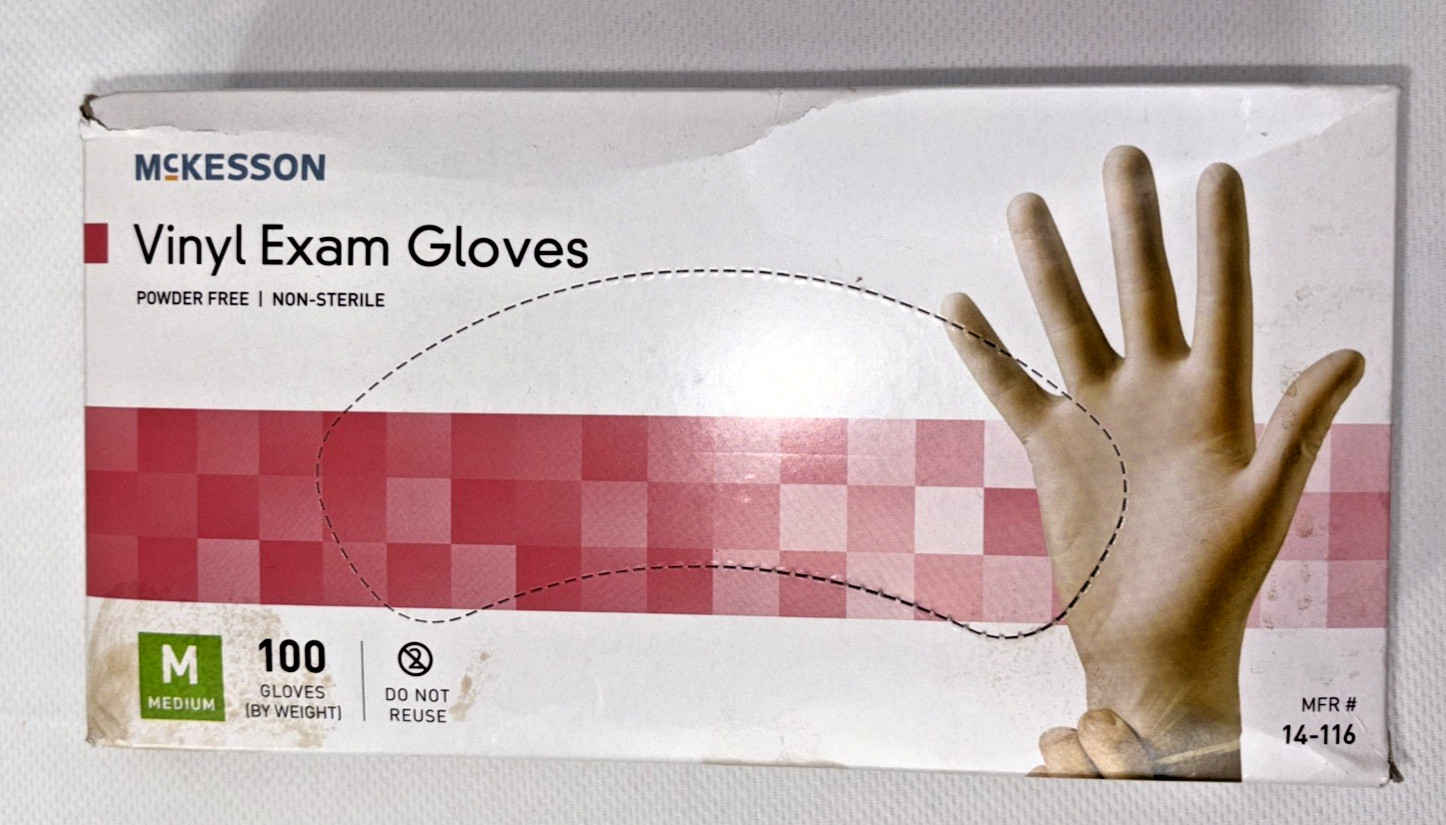 100 McKesson 14-116 Vinyl Exam Gloves Standard Cuff Length Medium