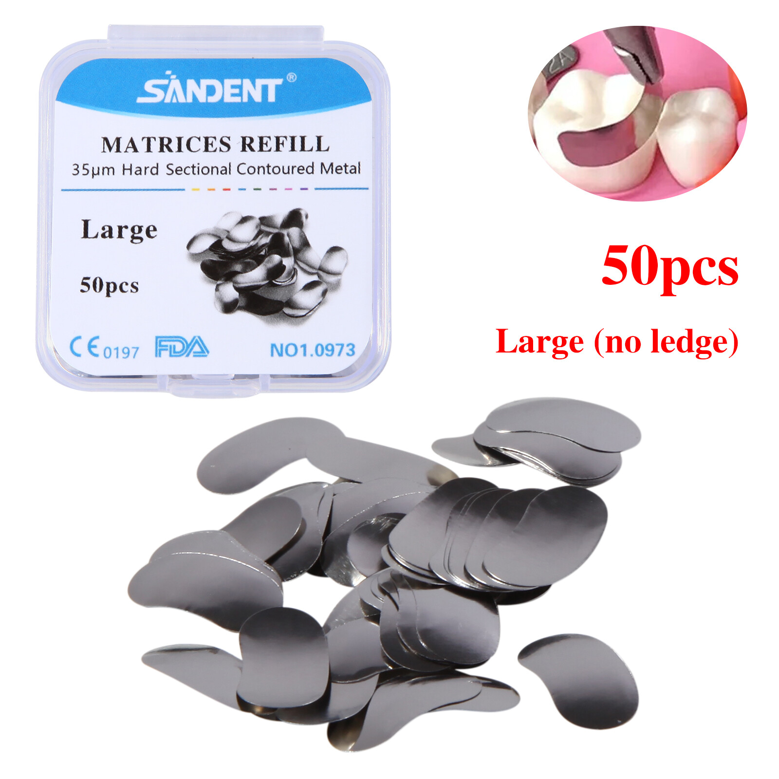 Dental Sectional Matrix System Contoured Metal Matrices Refill Matrix Bands 50x