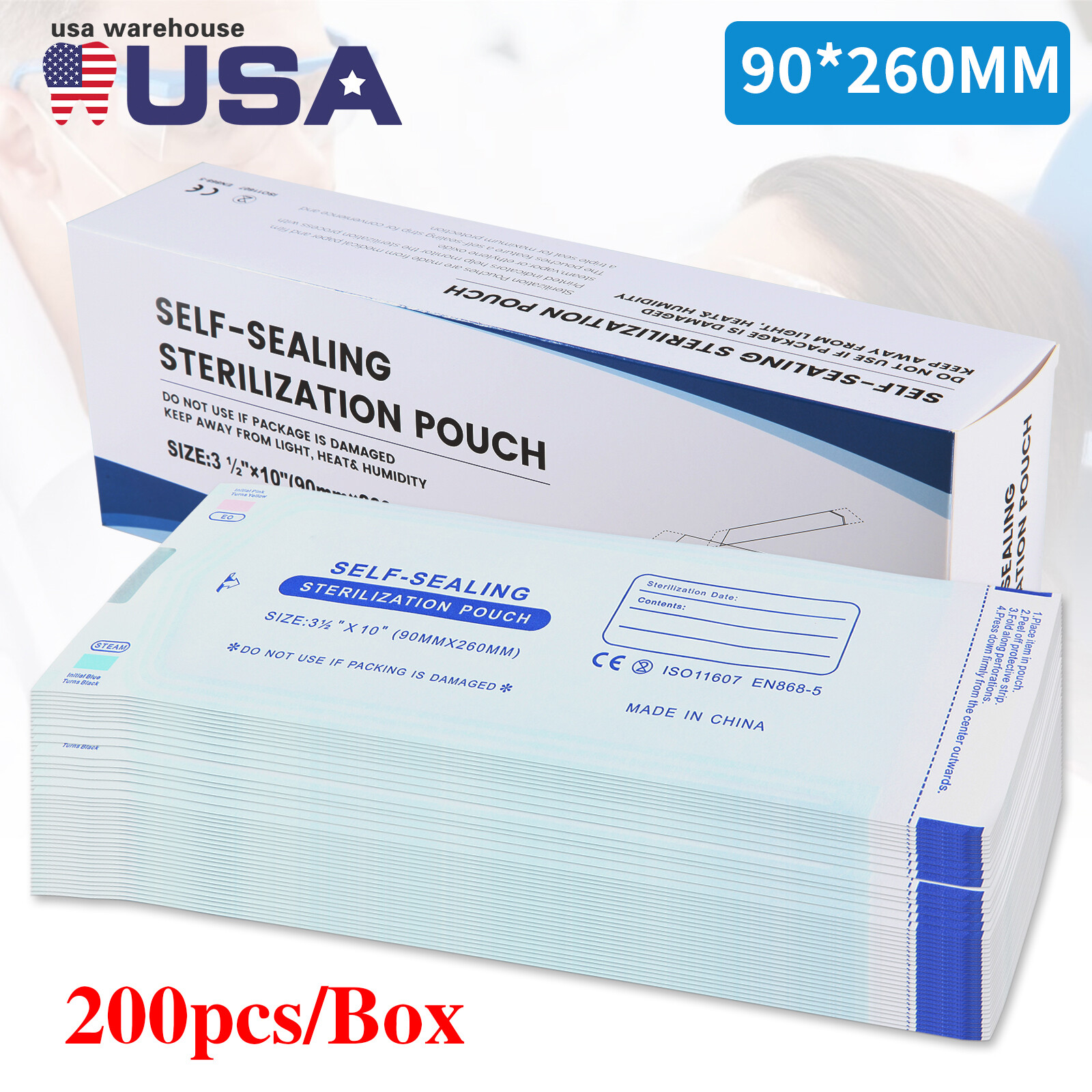 Sterilization Pouches- 3.5 ” x 10 ” Dental Self Seal Pouch Bag 200 Bags