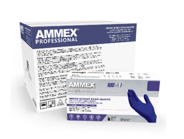 AMMEX Indigo Nitrile Disposable Exam/Medical Gloves 3 Mil Case of 1000/10 Boxes