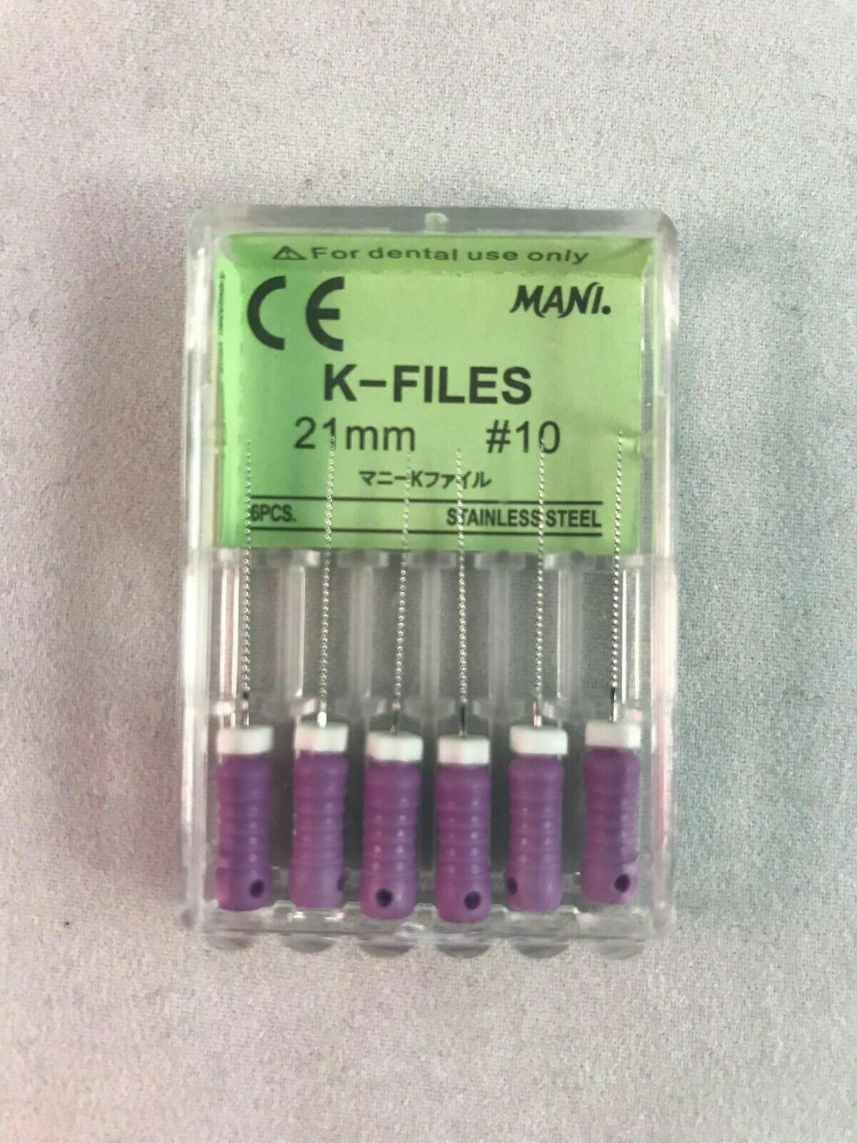 Mani Dental Root Canal Endo Stainless Steel K-files 21mm Size #10 30 Files/pk