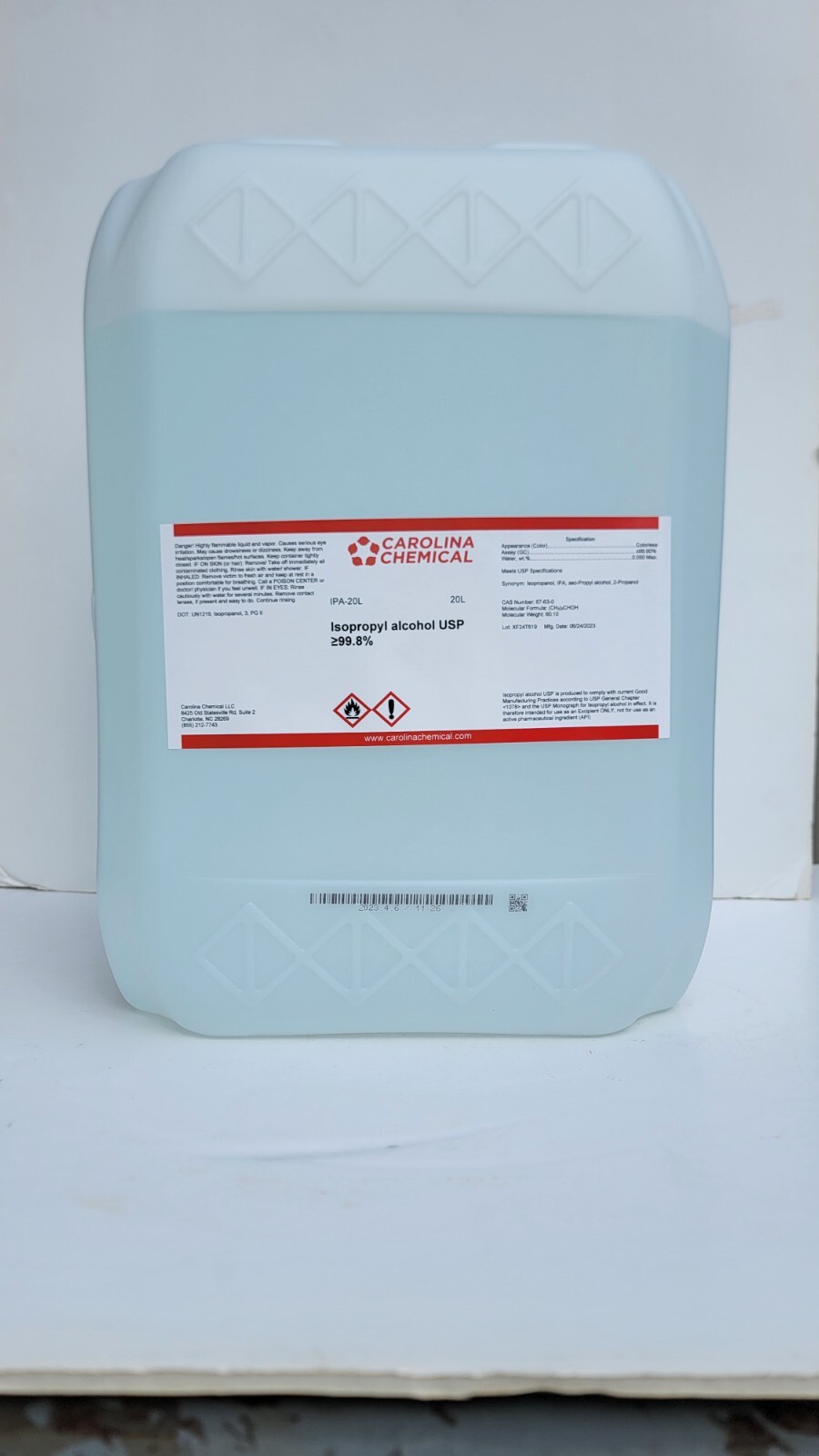 Isopropyl Alcohol Isopropanol IPA USP ≥99.8% 20 Liters 5 gallons
