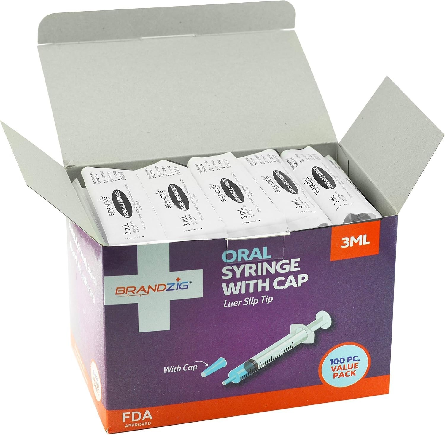 3ml Syringe With Cap 100 Pack | Oral Dispenser Without Needle, Luer Slip Tip