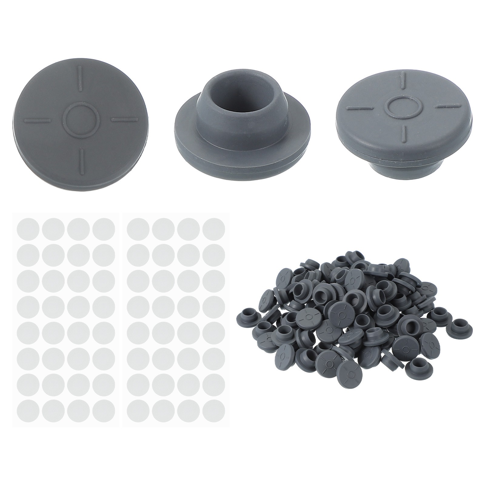 Synthetic Filter Paper Stickers and 20mm Vial Rubber Stoppers, 64 Set