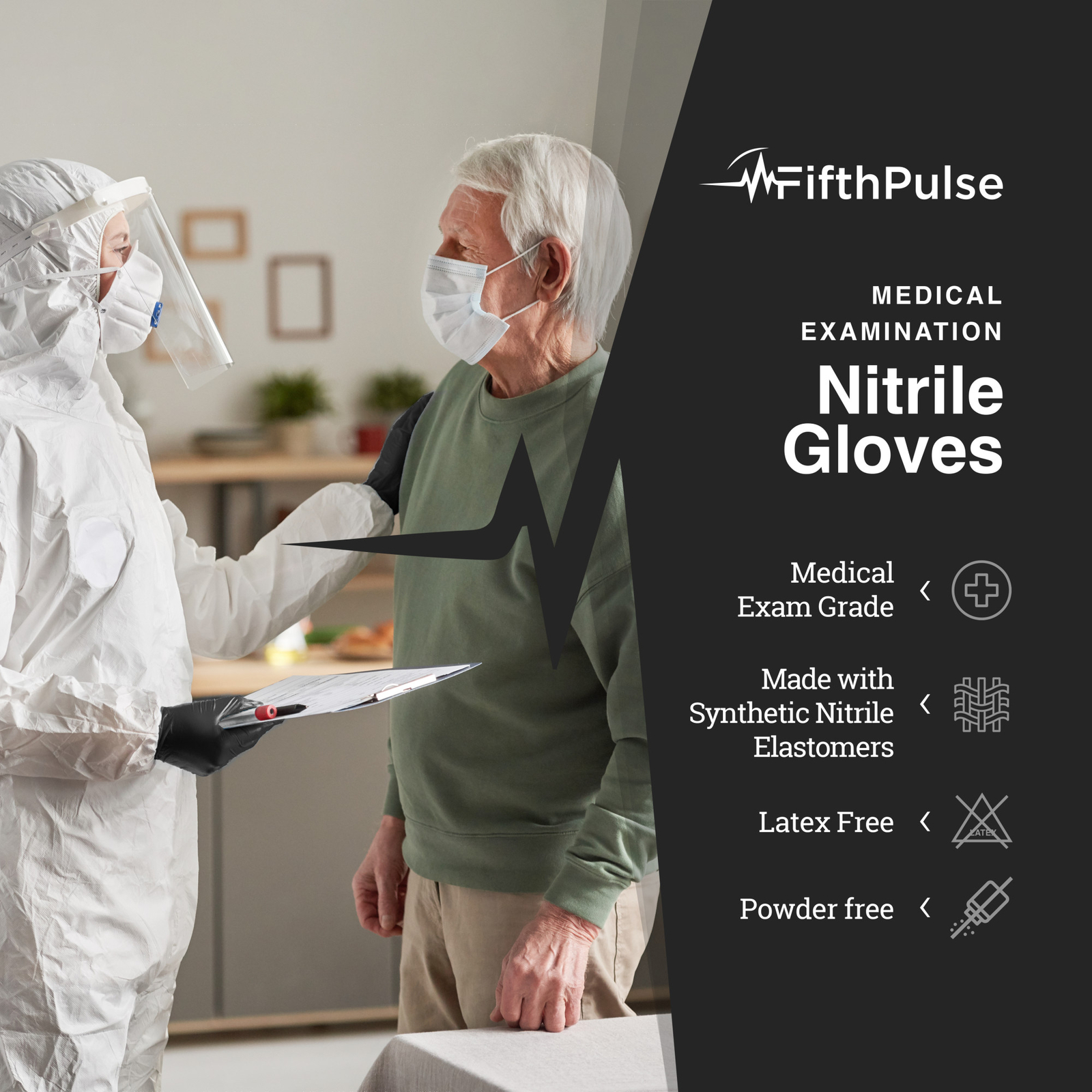 FifthPulse Nitrile Disposable Gloves Powder Latex Free Medical Exam XL Black