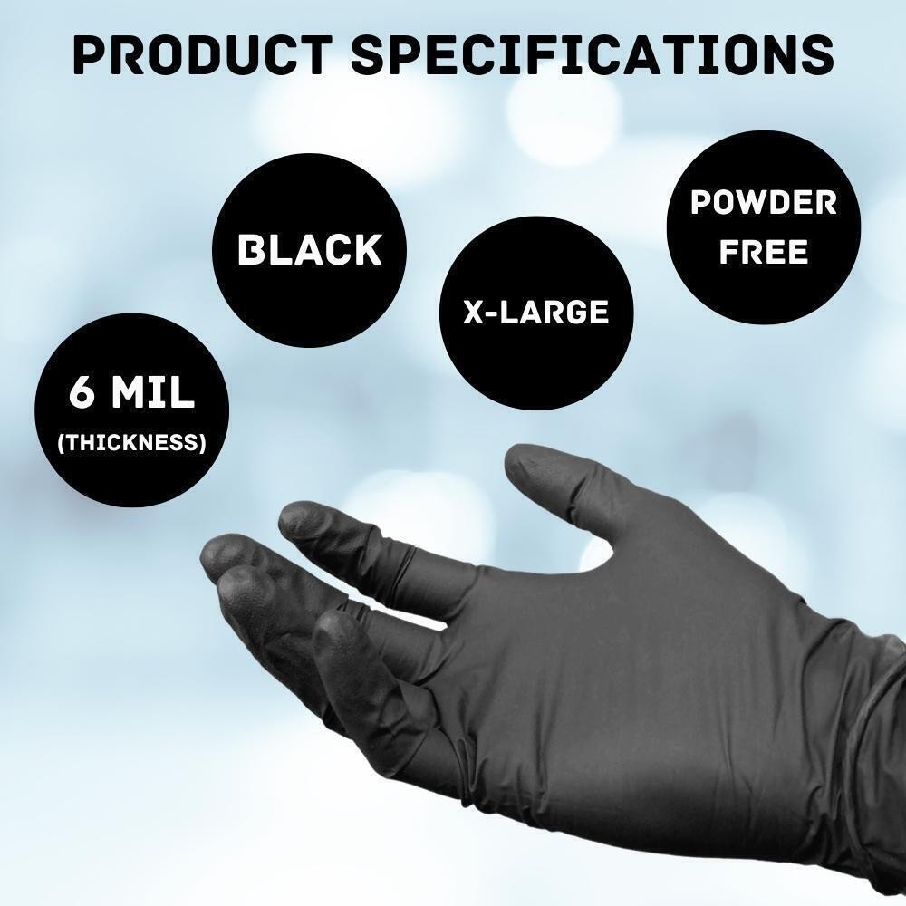 X-Large 6 MIL Black Nitrile Powder Free Disposable Full Texture Gloves 72000 Pcs