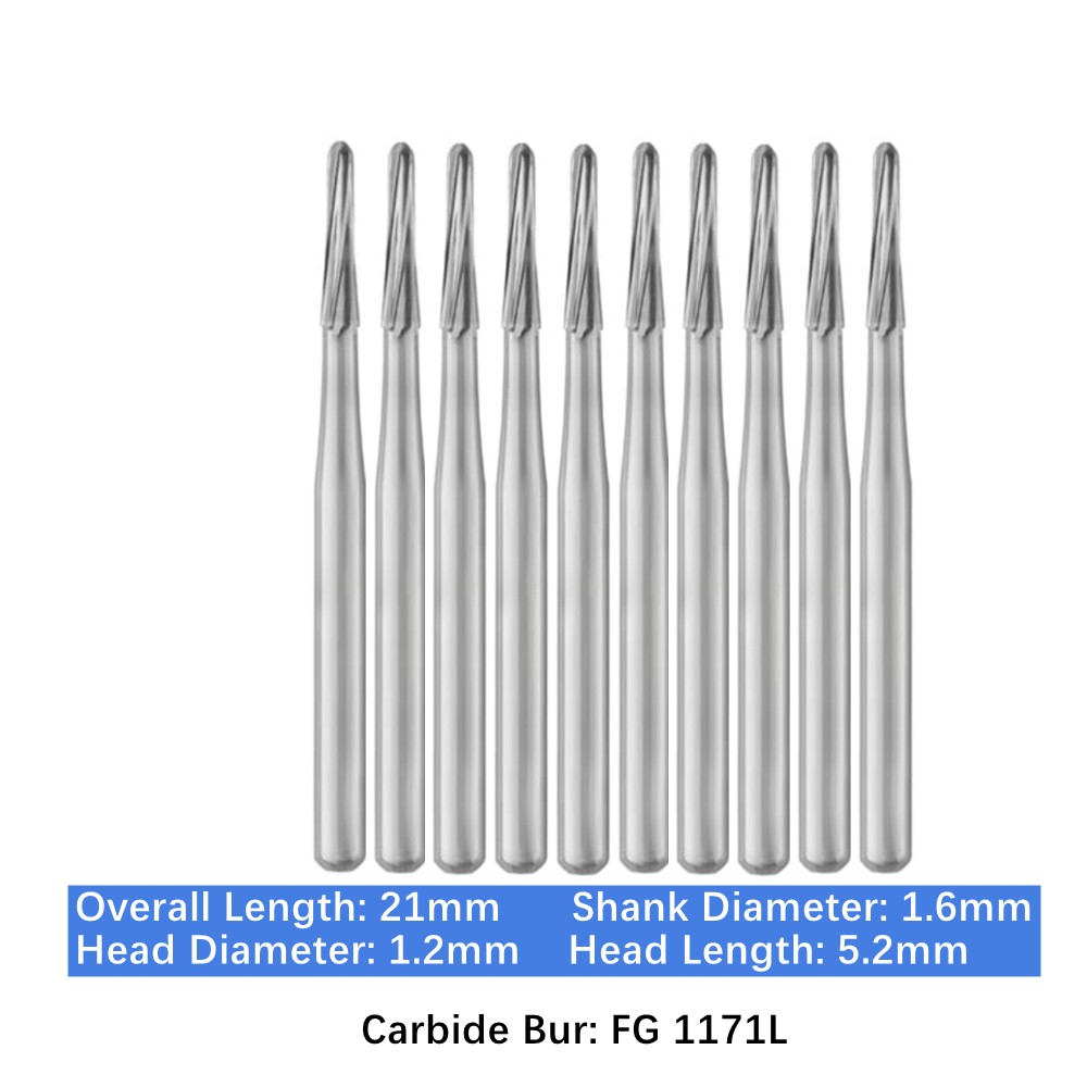 10-100pcs FG 1171L VAKKER Dental FG Carbide Burs Long Shank Taper Demo End Burs