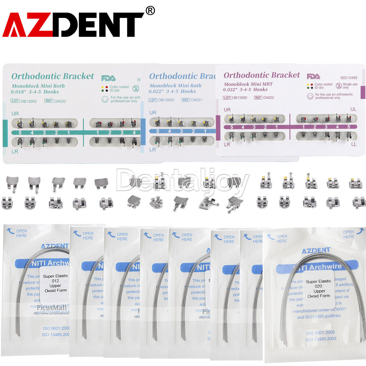 AZDENT Dental Ortho Brackets Braces Mini MBT Roth.022 Hook 345 /NITI Arch Wires