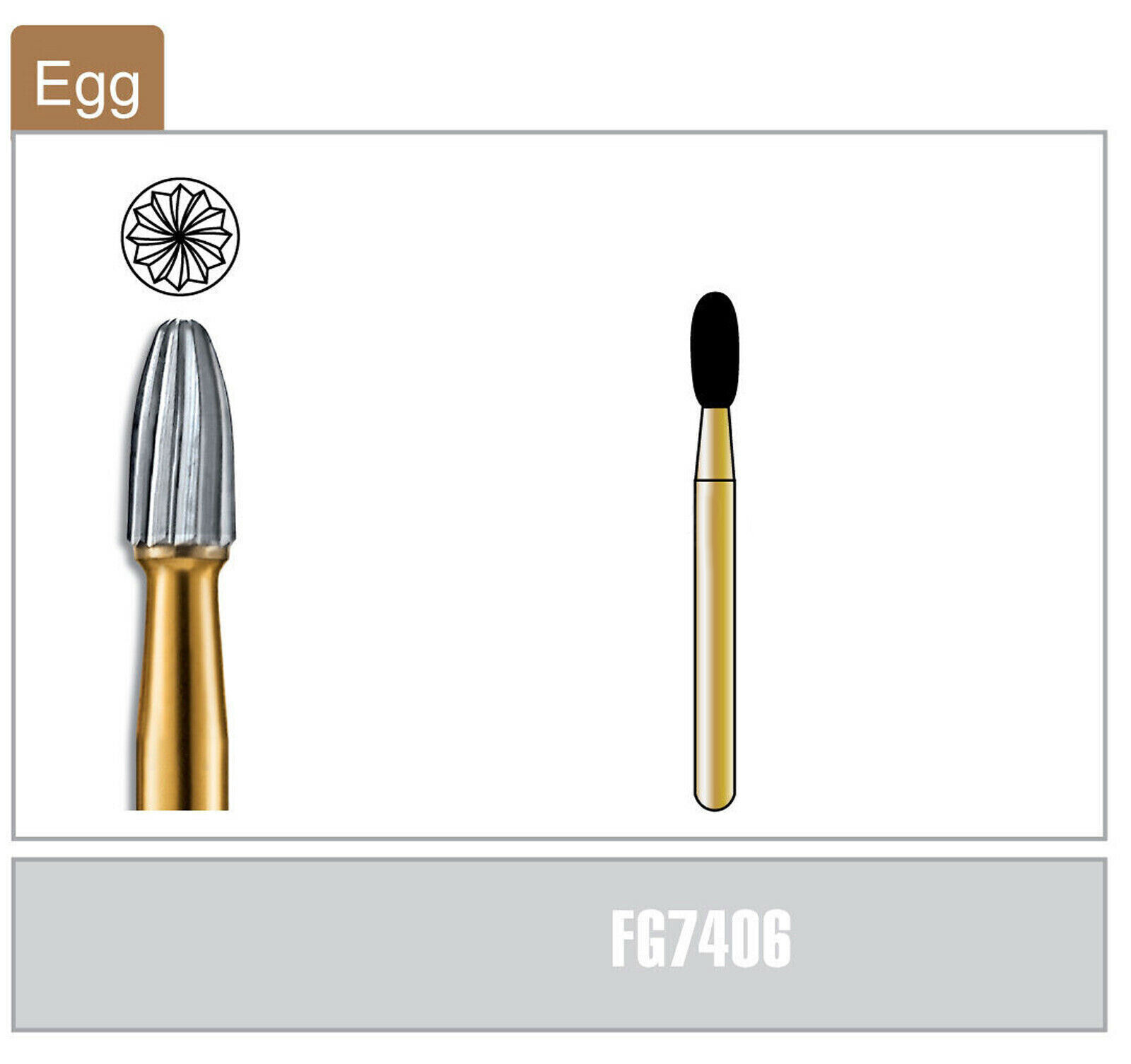 Egg Football Dental Gold Tungsten Carbide Burs Trimming& Finishing Shape FG 7406