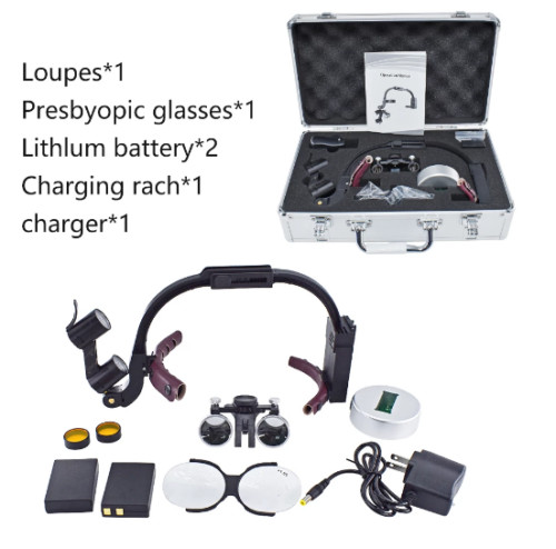 HYG-LP123 Dental 5W LED Wireless Headlamp + 2.5X Medical Loupes + 2 Batteries US