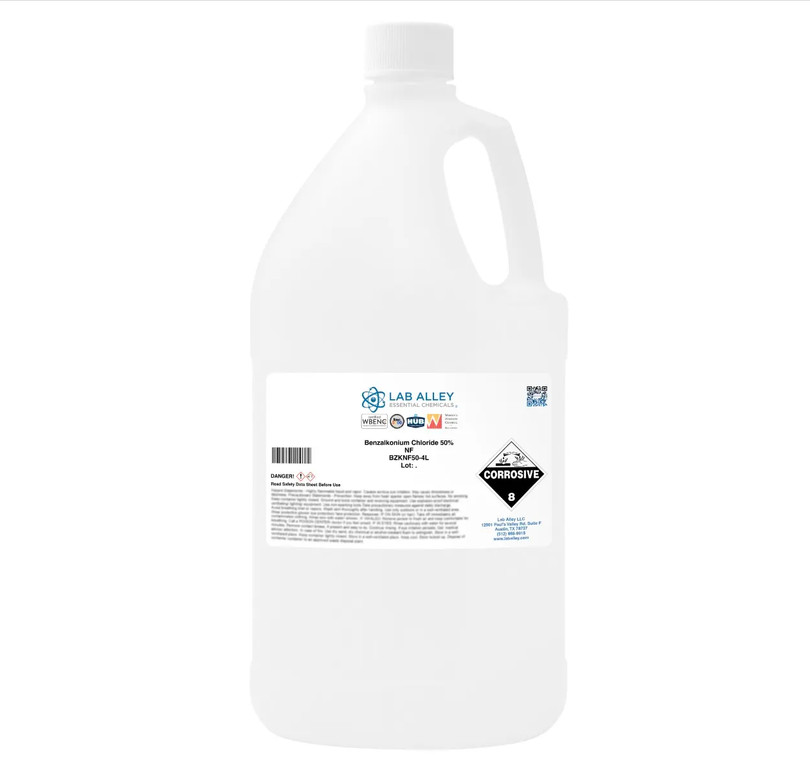 Lab Alley Benzalkonium Chloride 50% Solution, NF Grade, 4L !!