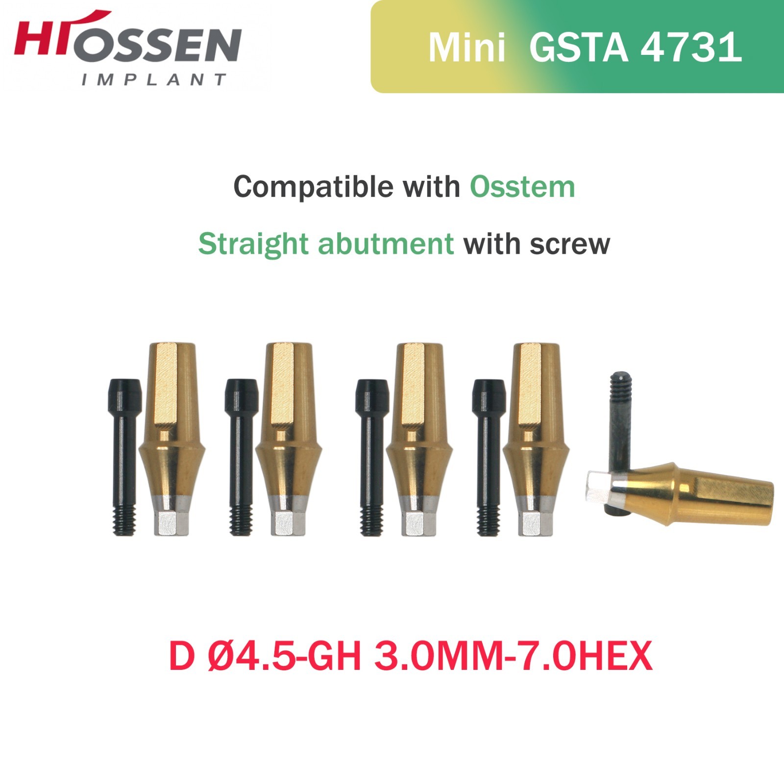 US Mini Internal Hex Straight Transfer Abutment Fits Hiossen ET/Osstem TS D Ø4.5