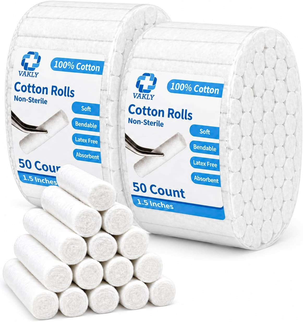 Dental Cotton Rolls #2 Medium 1.5 in (100 Count) – 100% Absorbent Non-Sterile Co