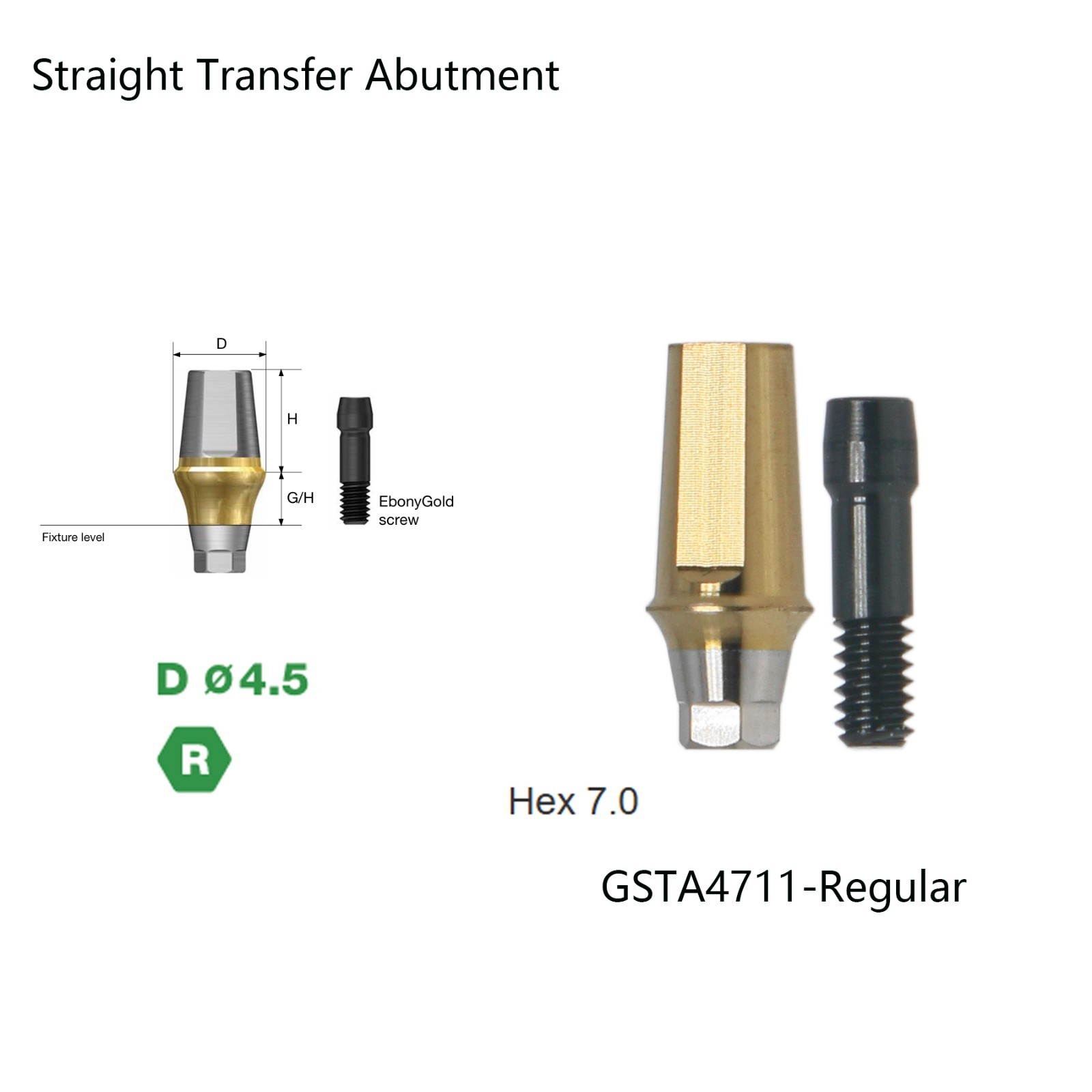 Regular Straight Abutment NeoBiotech 4.5/5.0/6.0mmD Hex conical compatible 7mm H