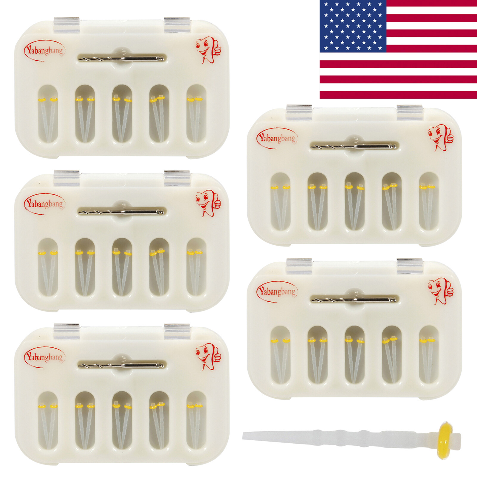 50PCS Dental Fiber Post Resin Post Screw Thread Quartz & 5-Drills Yellow USA ST