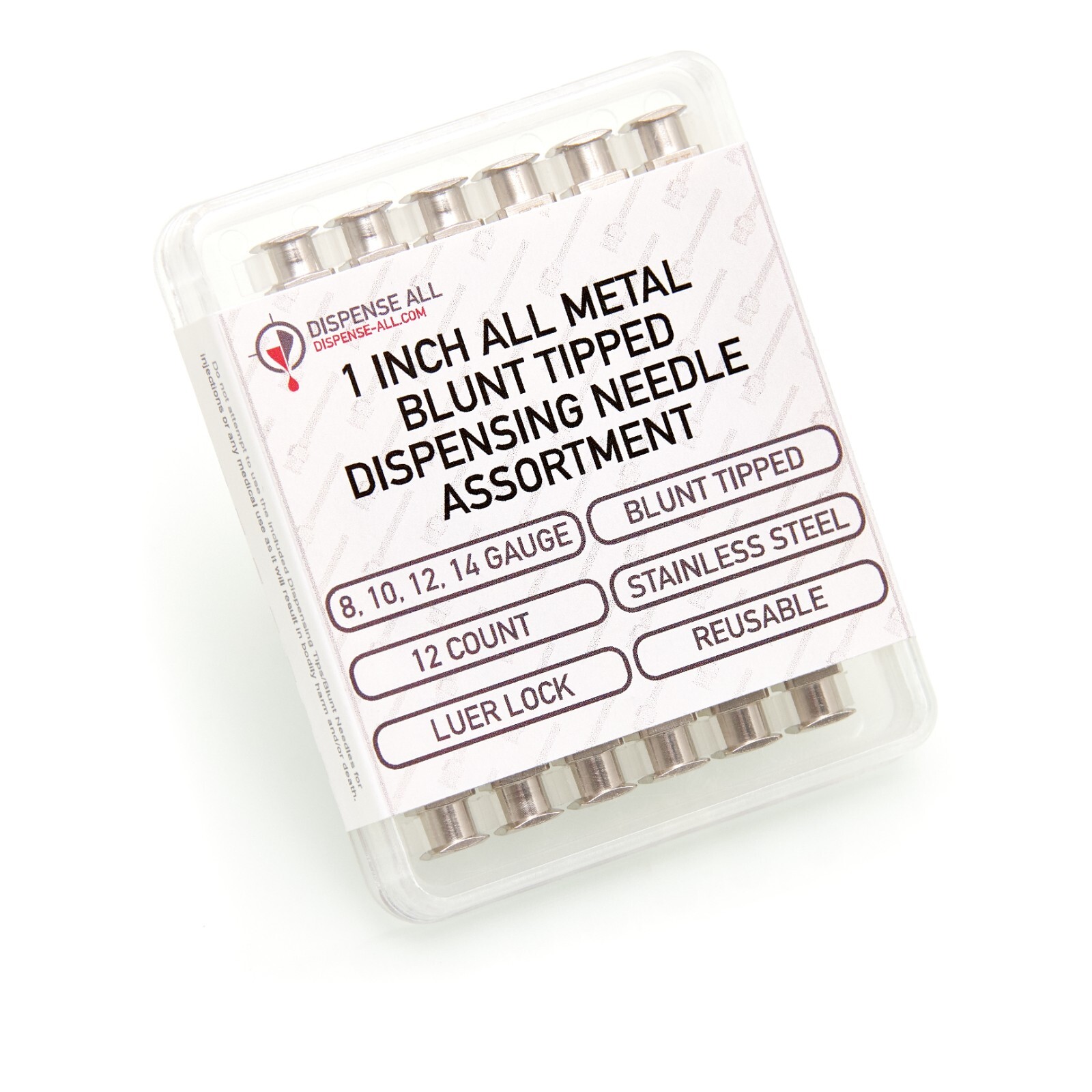 Dispense All 8, 10, 12, 14 Gauge 1 Inch All Metal Blunt Tipped Dispensing Needle