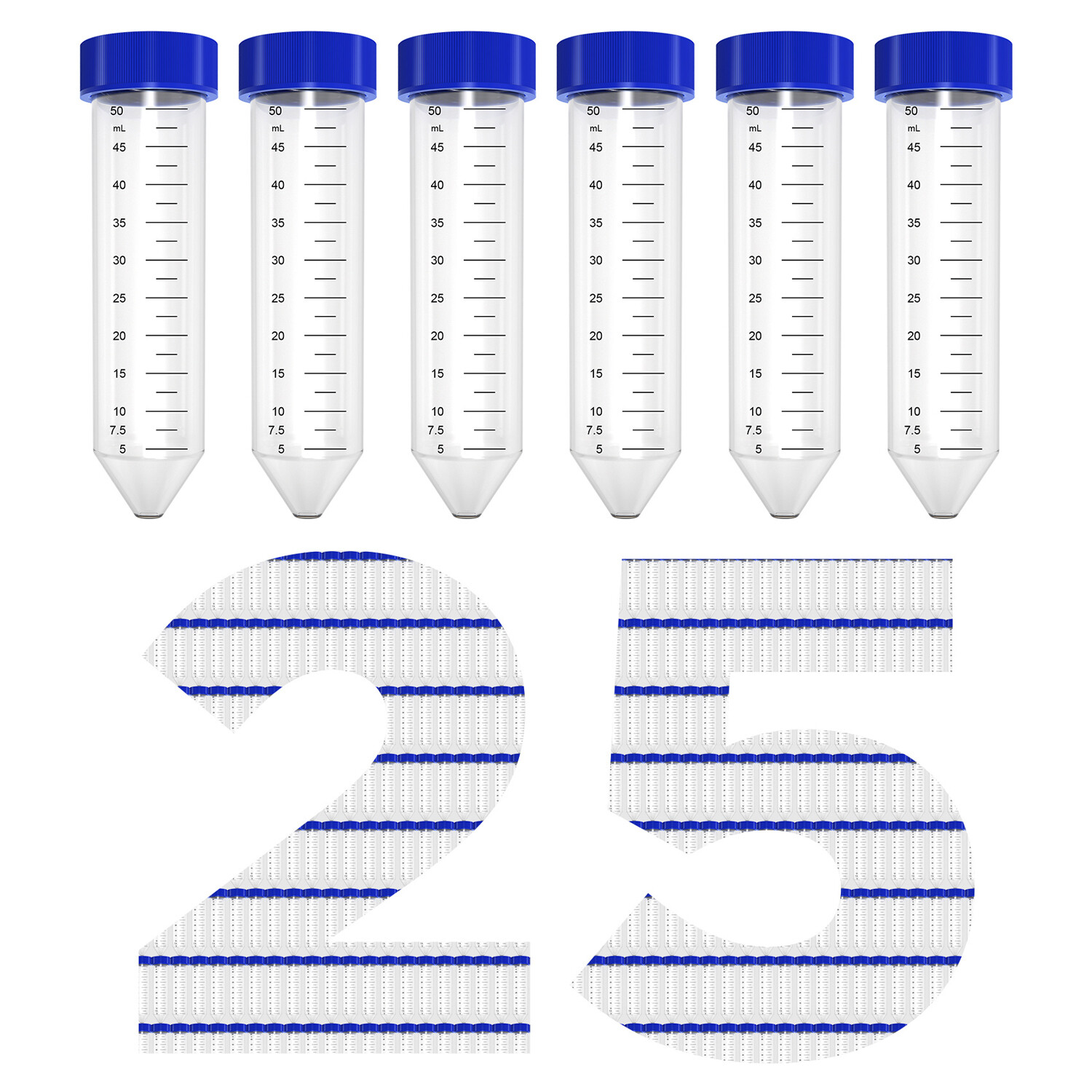 25PCS LAB 50ML CONICAL PP CENTRIFUGE TUBES POLYPROPYLENE STERILE BLUE SCREW CAP