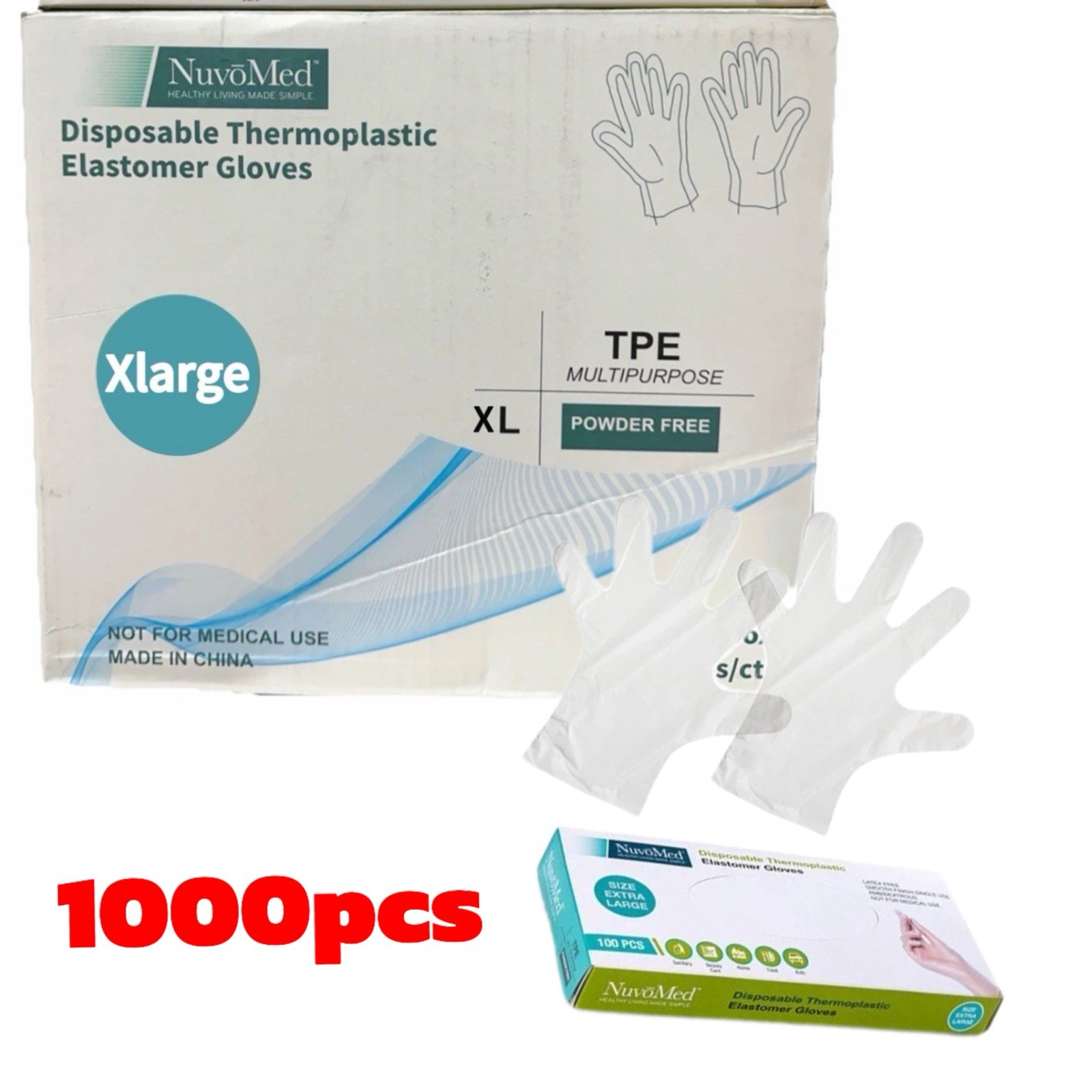 NuvoMed TPE Disposable Gloves 1000 pc Clear XL Powder Free Food Prep Cleaning