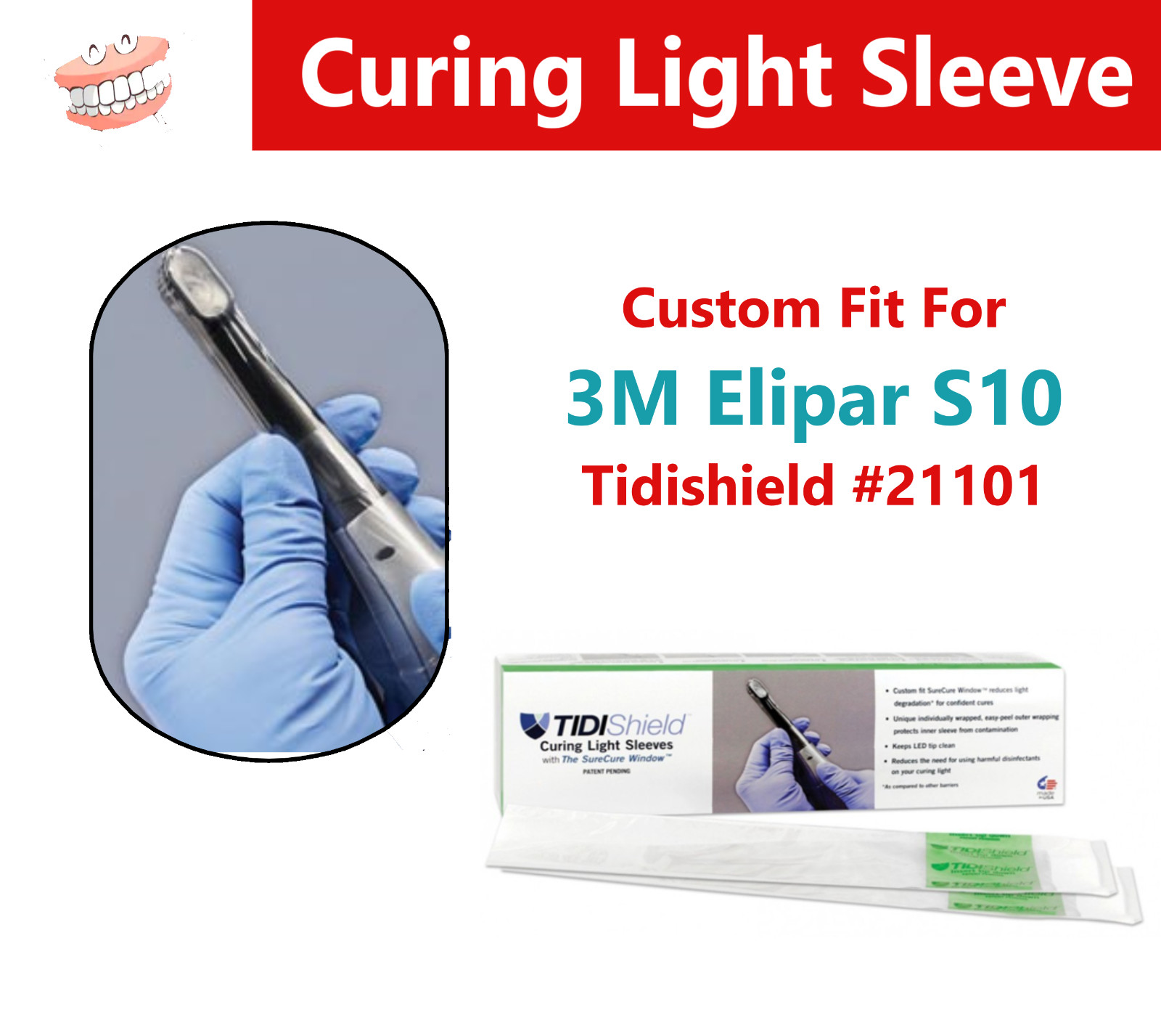 Dental Curing Light Sheath Cover For 3M Elipar S10, 100/Box, Tidishield #21101