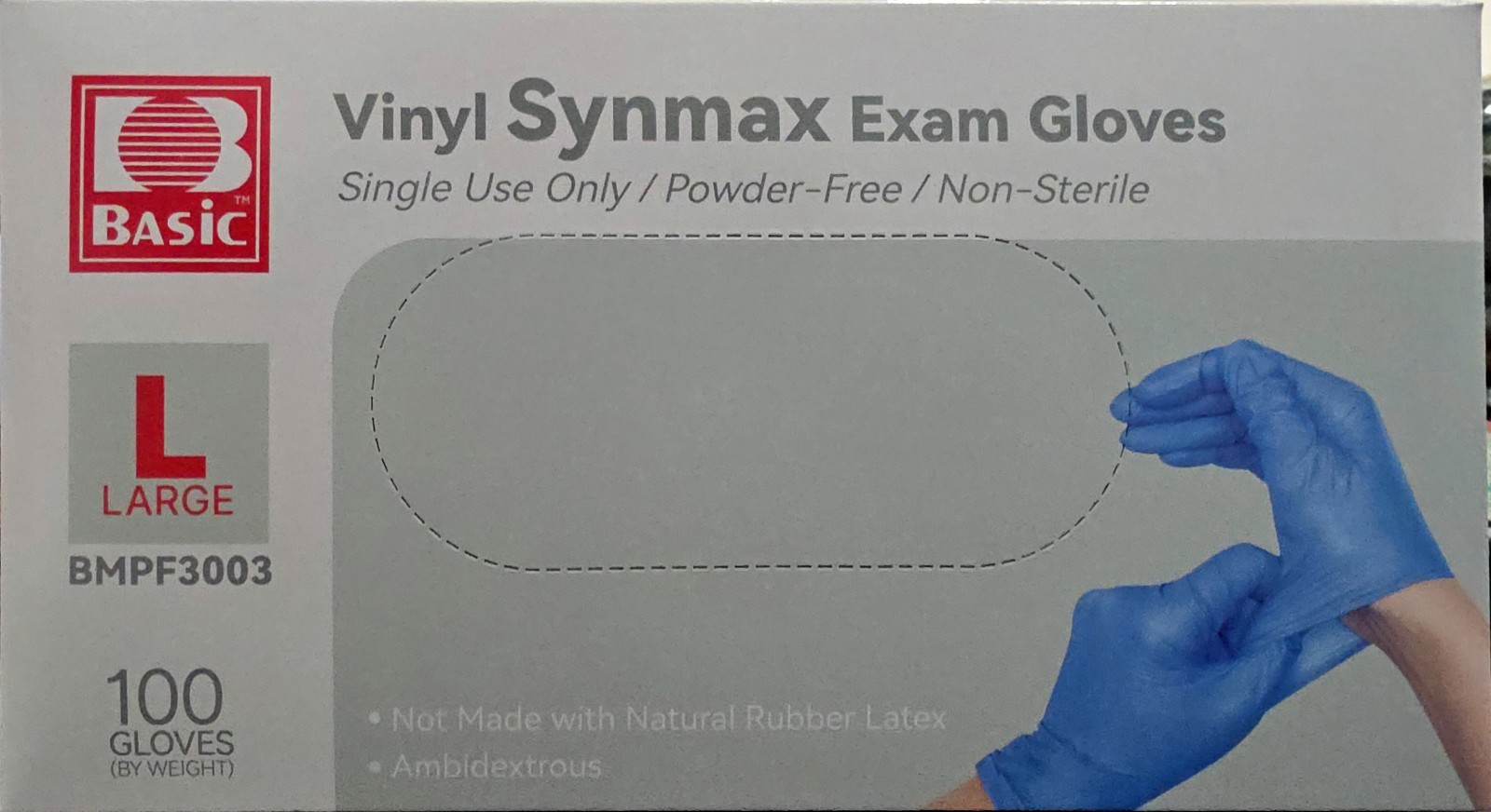 Vinyl Exam Gloves, Powder Free, Not made with natural Latex, Non-Sterile-Large