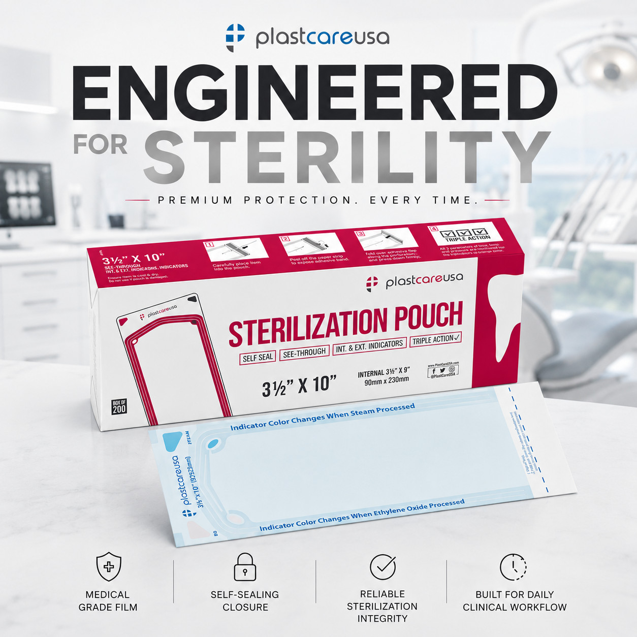 2000 3.5″ x 10″ Dental Sterilization Pouches Sterilizer Autoclave Bags Tool Nail