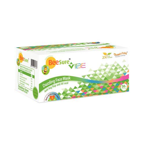 Cranberry BE2510 BeeSure Vibe Earloop Face Masks ASTM 3 Dazzling Green 400/Bx