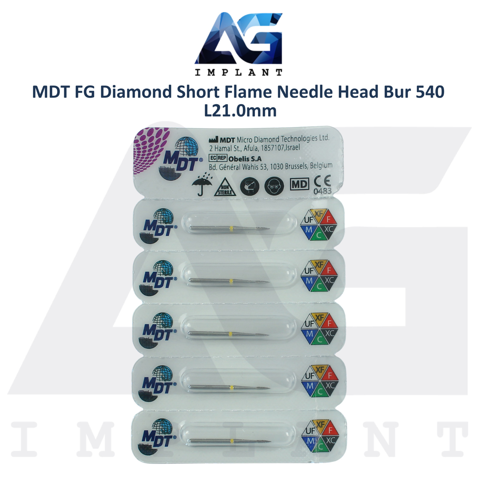 MDT Dental FG Diamond Coated Short Flame Needle Head Bur 540 L21.0mm Contouring