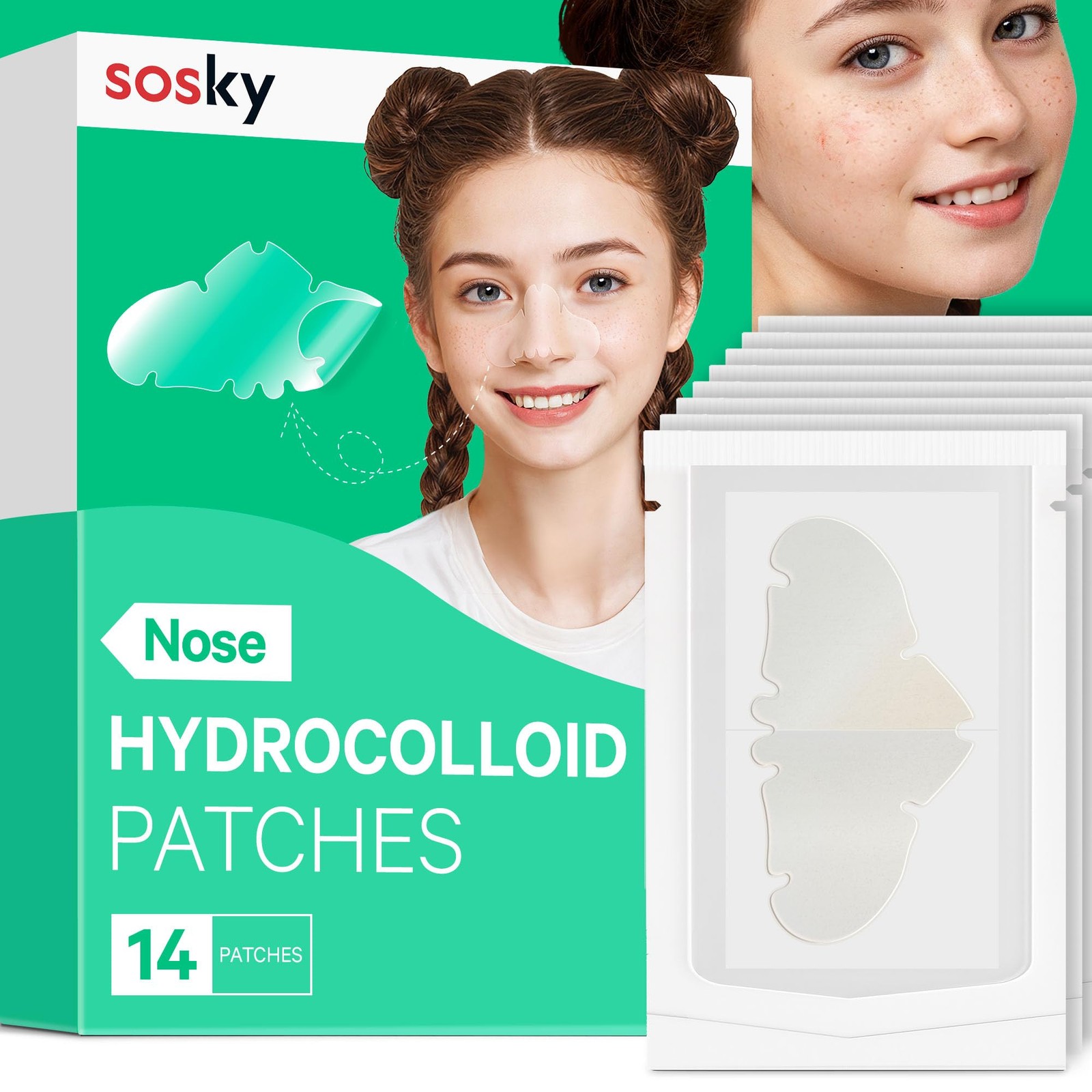 Sosky Patches for Nose, Hydrocolloid 14 Count (Pack of 1), Nose