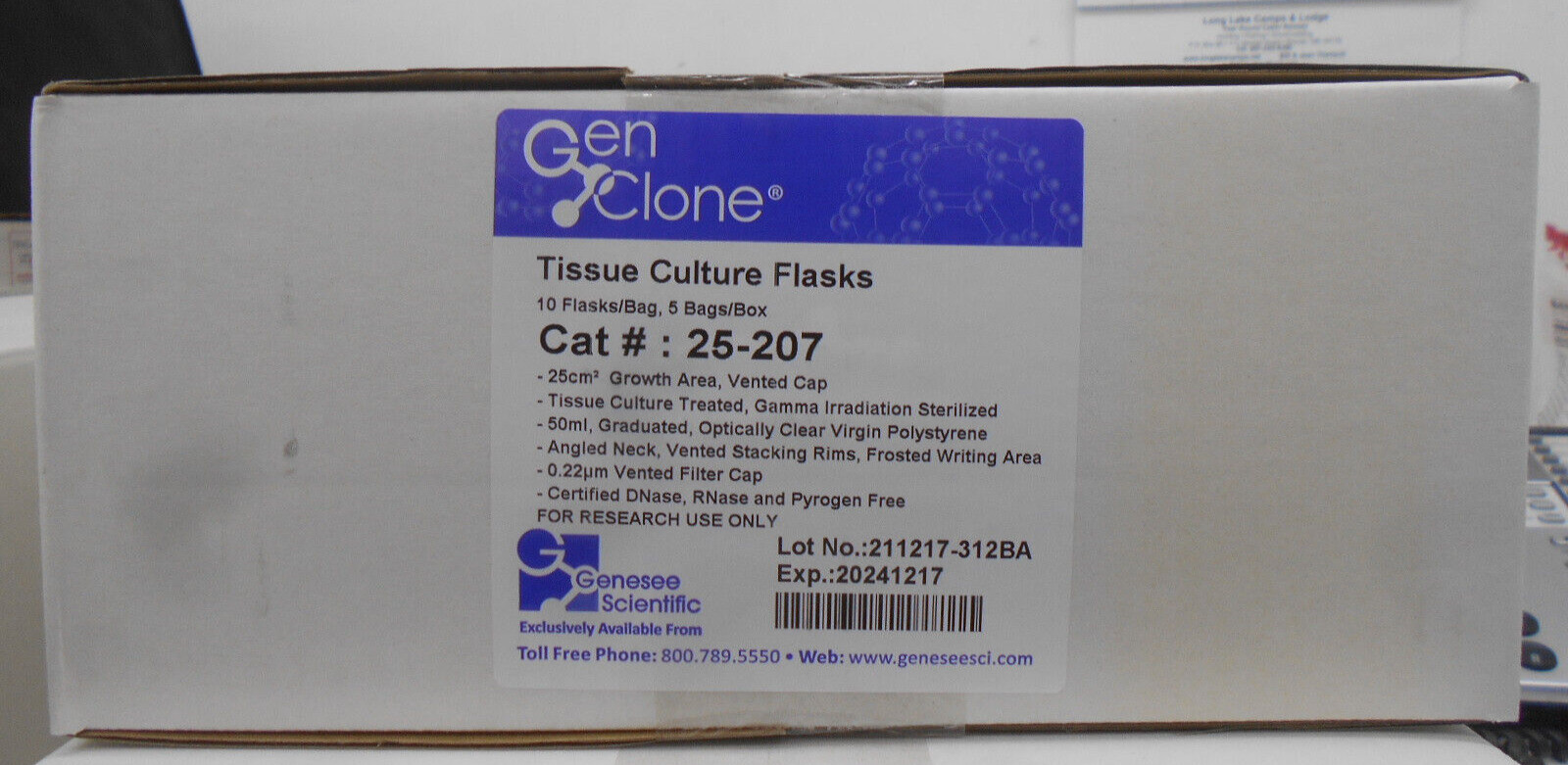 Genesee Scientific GenClone Tissue Culture Flasks 25-207 Polystyrene 50ml 50/BOX