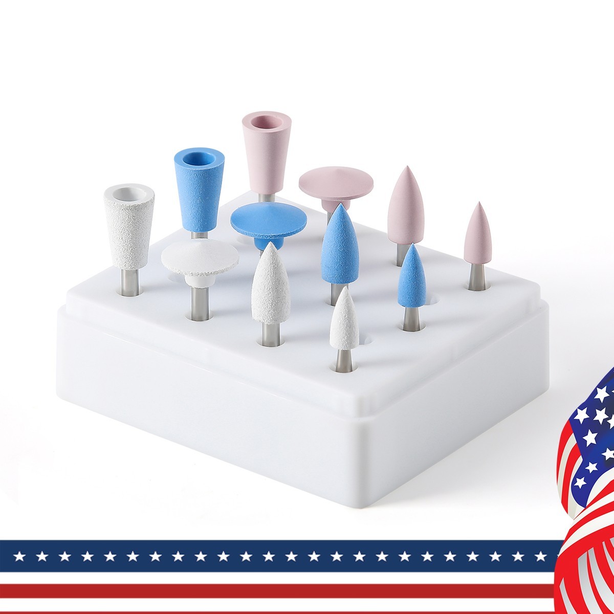 12Pc Dental Composite Polishing Burs PGA02 Kit RA Silicone Aluminium oxide