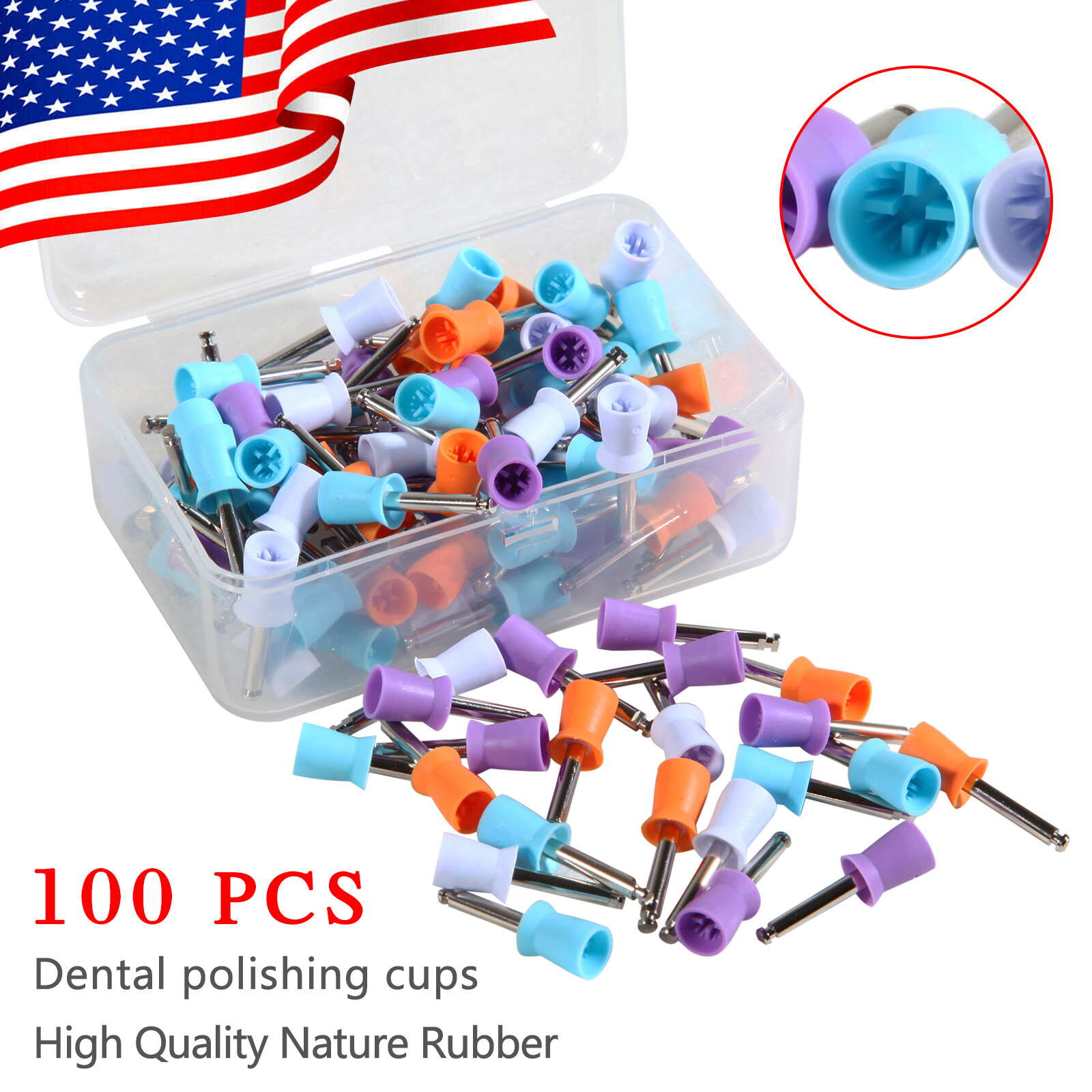 100-1000Pcs Dental Rubber Latch Polisher Polishing Prophy Cup Bowl Brushes Mixed
