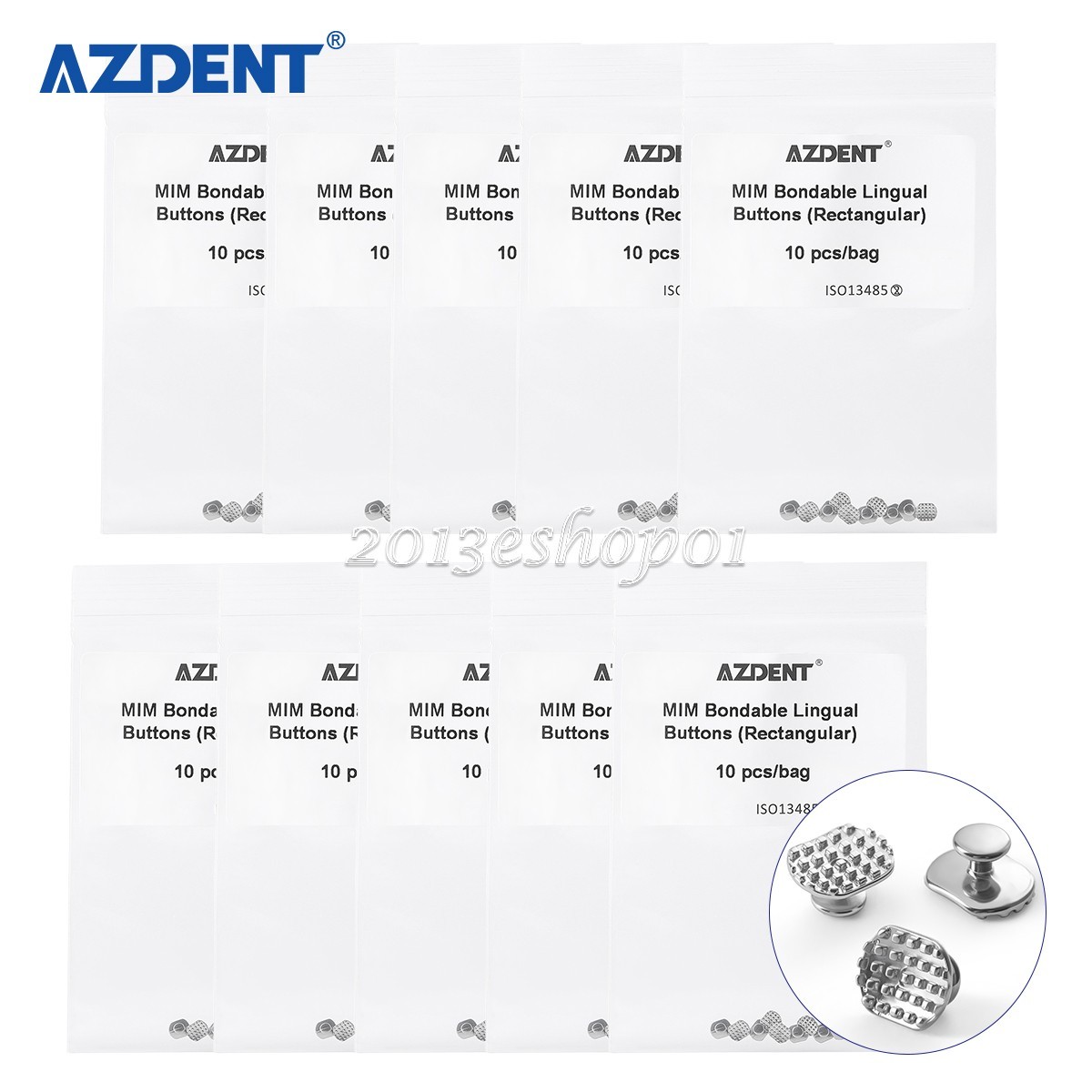 Dental Orthodontic Bondable Lingual Buttons with Hook Rectangular Base 10pc/kit
