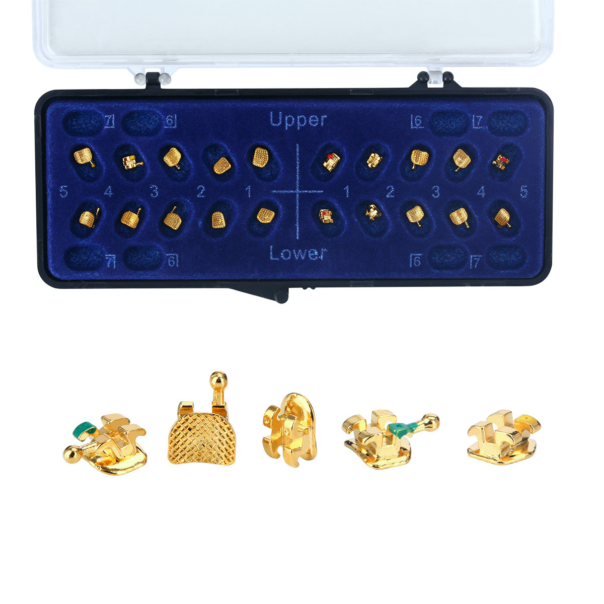 Dental Orthodontic Metal Brackets Braces 24K Gold Plated Mini Roth.022 345 Hooks