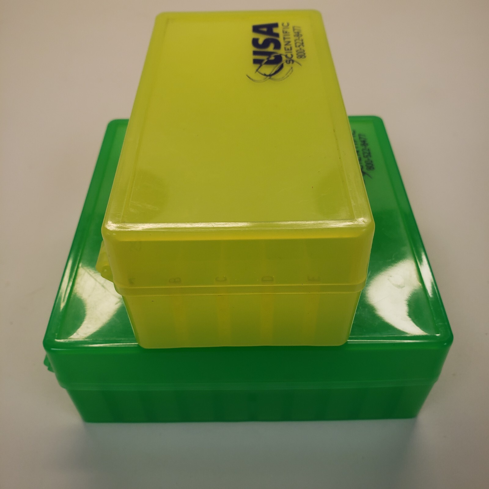 USA Scientific Polypropylene hinged freezer storage boxes, 50- and 100-place