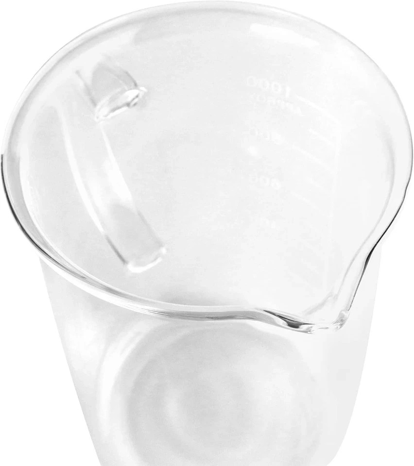 1000 mL Borosilicate Glass Beaker Mug with Handle & Spout, Measuring Cup, 2 Pack