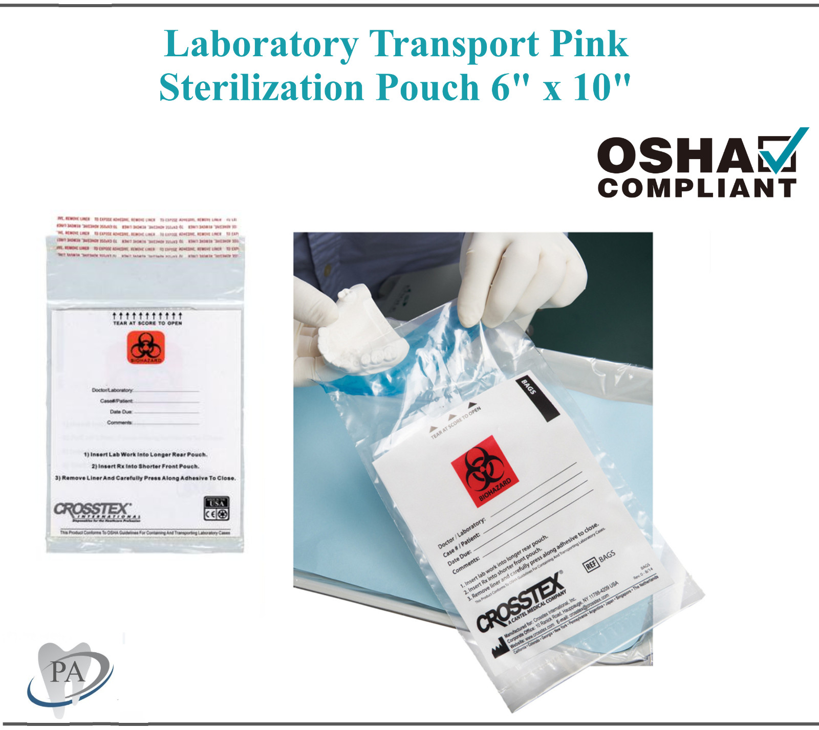 Laboratory Crosstex Lab Transport Bags Sterilization Pouch 6″ x 10″, 250/Bags