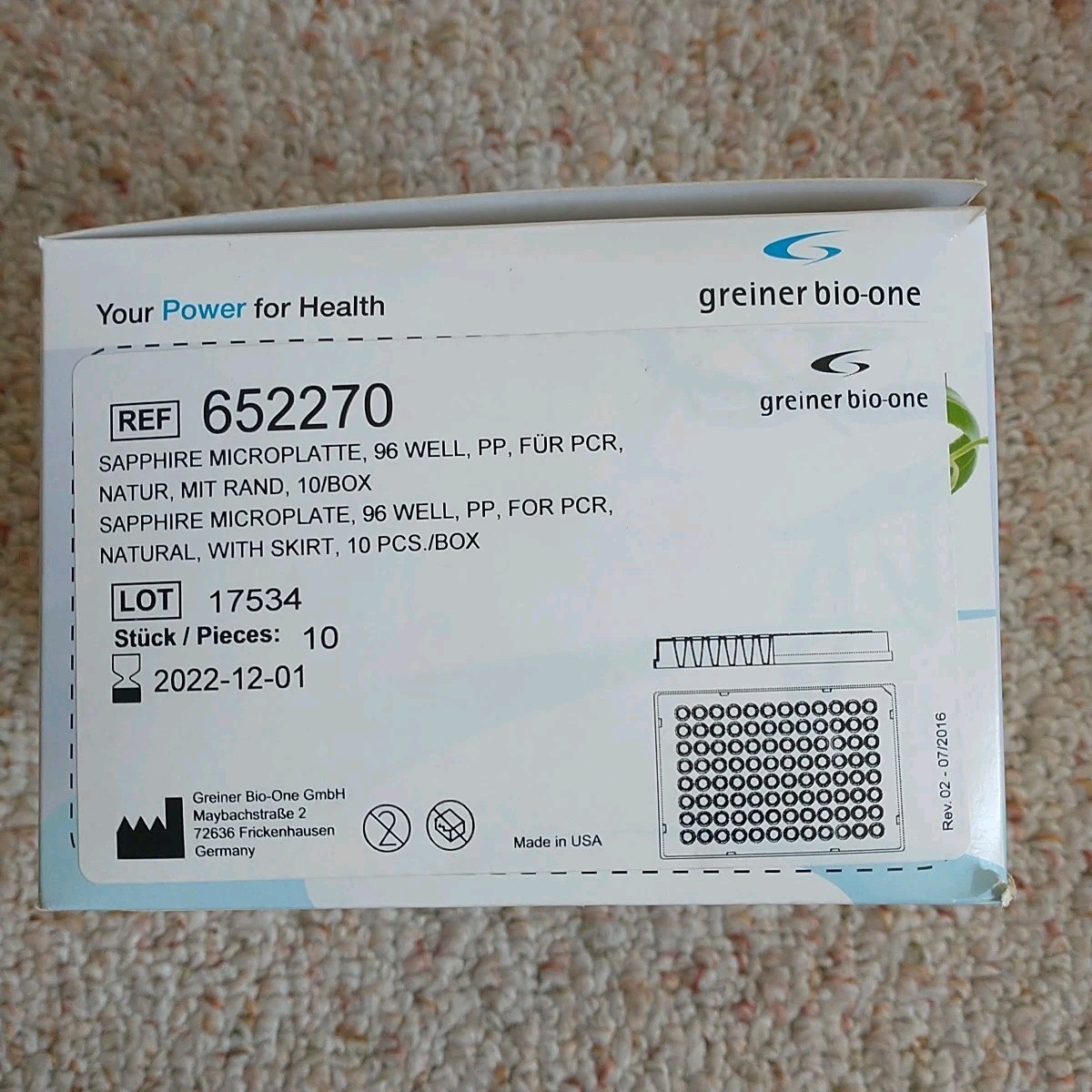 Greiner bio-one 652270 White 96-Well Microplate For PCR Open Box 7/10 Plates