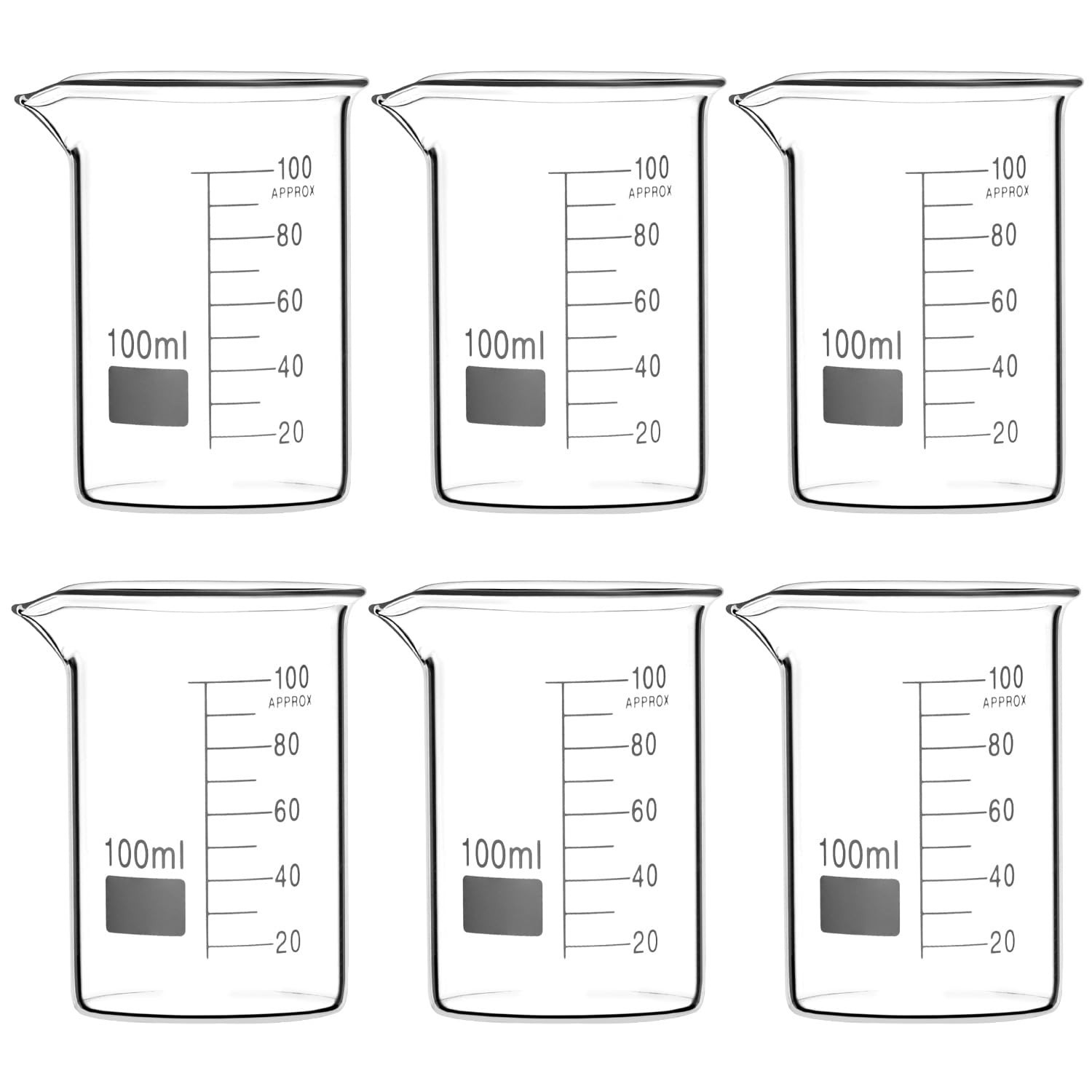 Griffin Low Form Beaker Set 100 mL 3.3 Borosilicate Glass, 6 Pack, Graduated Lab