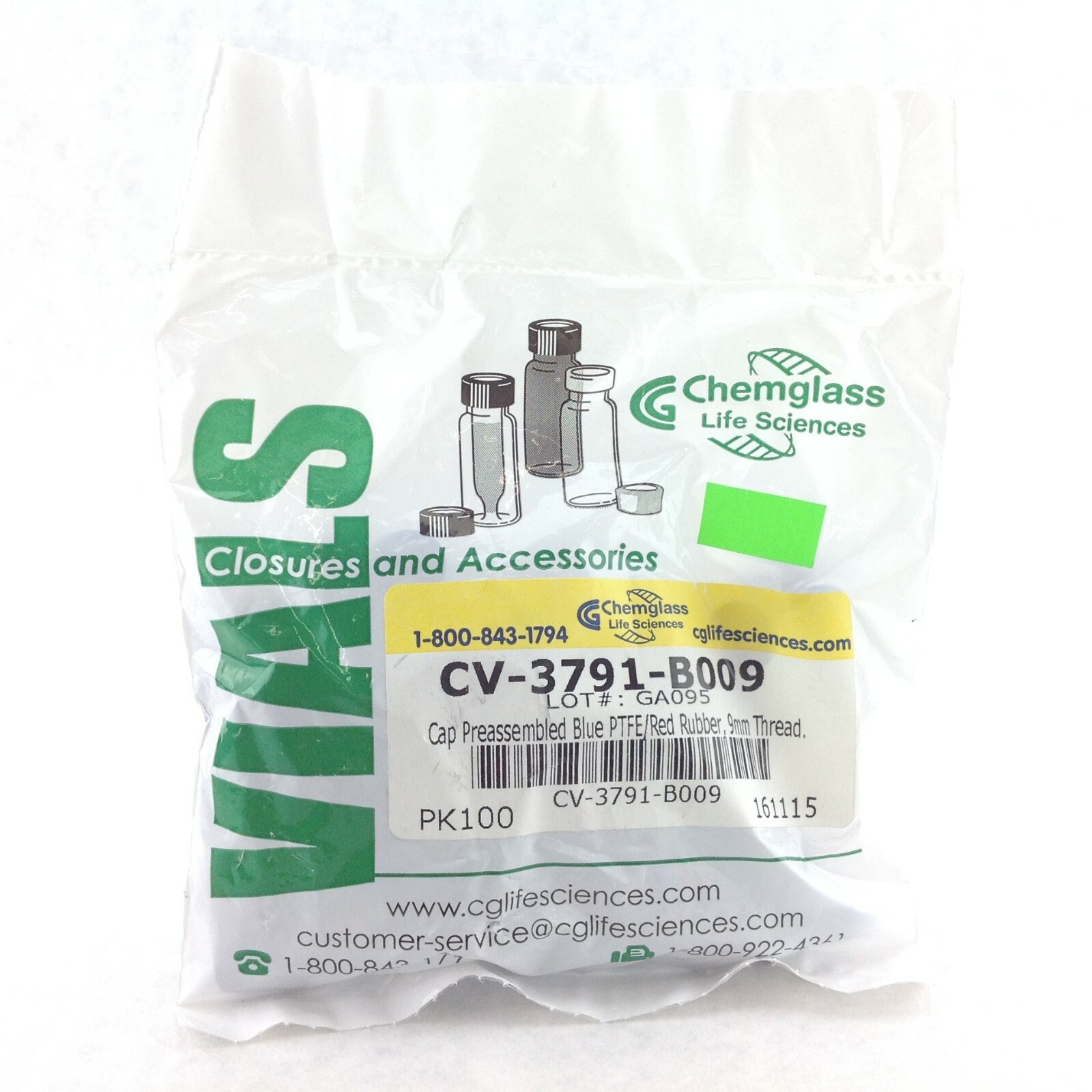 Chemglass CV-3791-B009 Preassembled Ribbed Closure & Septa 9mm Thread