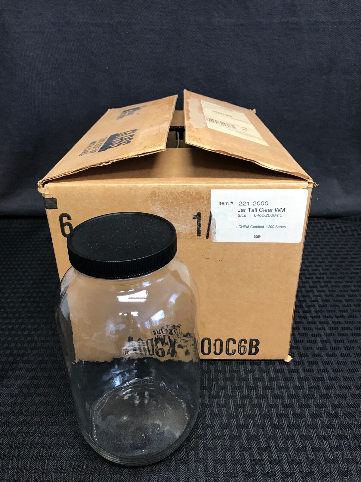 CHASE I-CHEM 64oz 2L Clear Glass Wide Mouth Tall Environmental Sample Jar Bottle